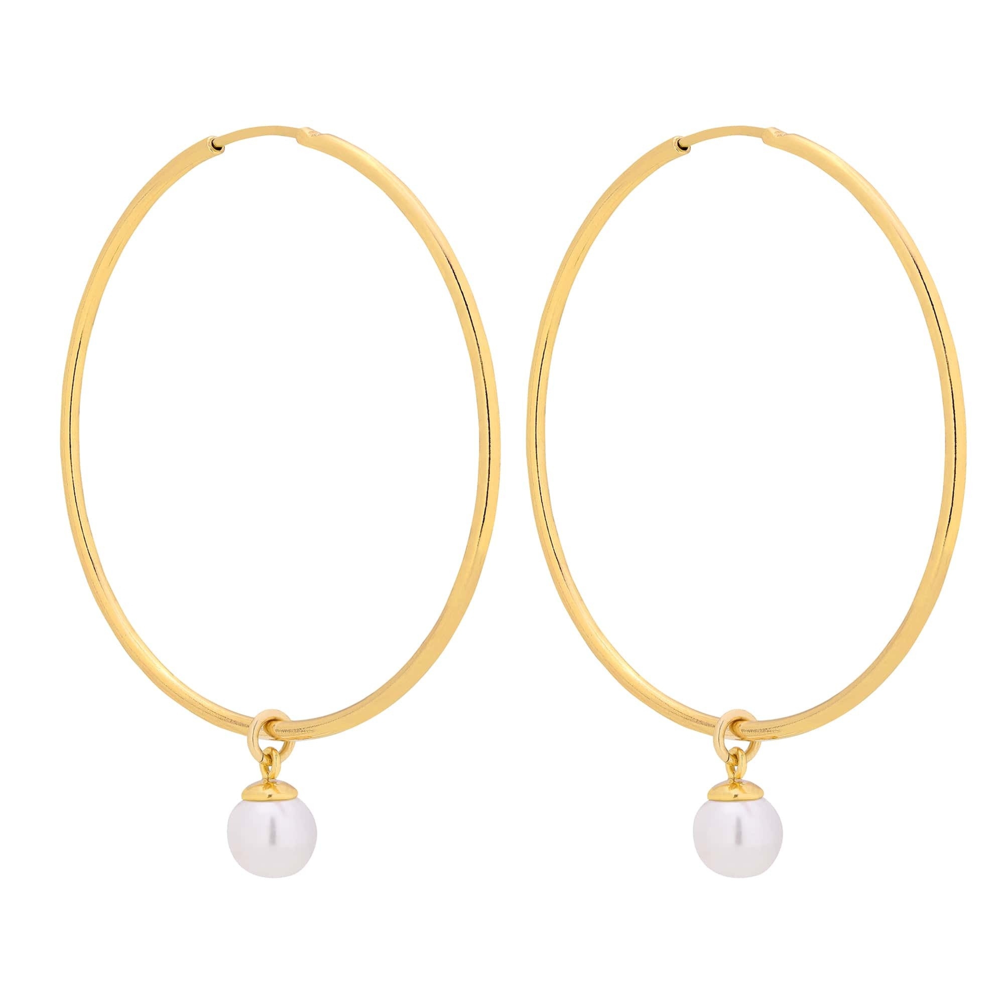 Złote kolczyki duże koła z białymi perłami SWAROVSKI® CRYSTAL