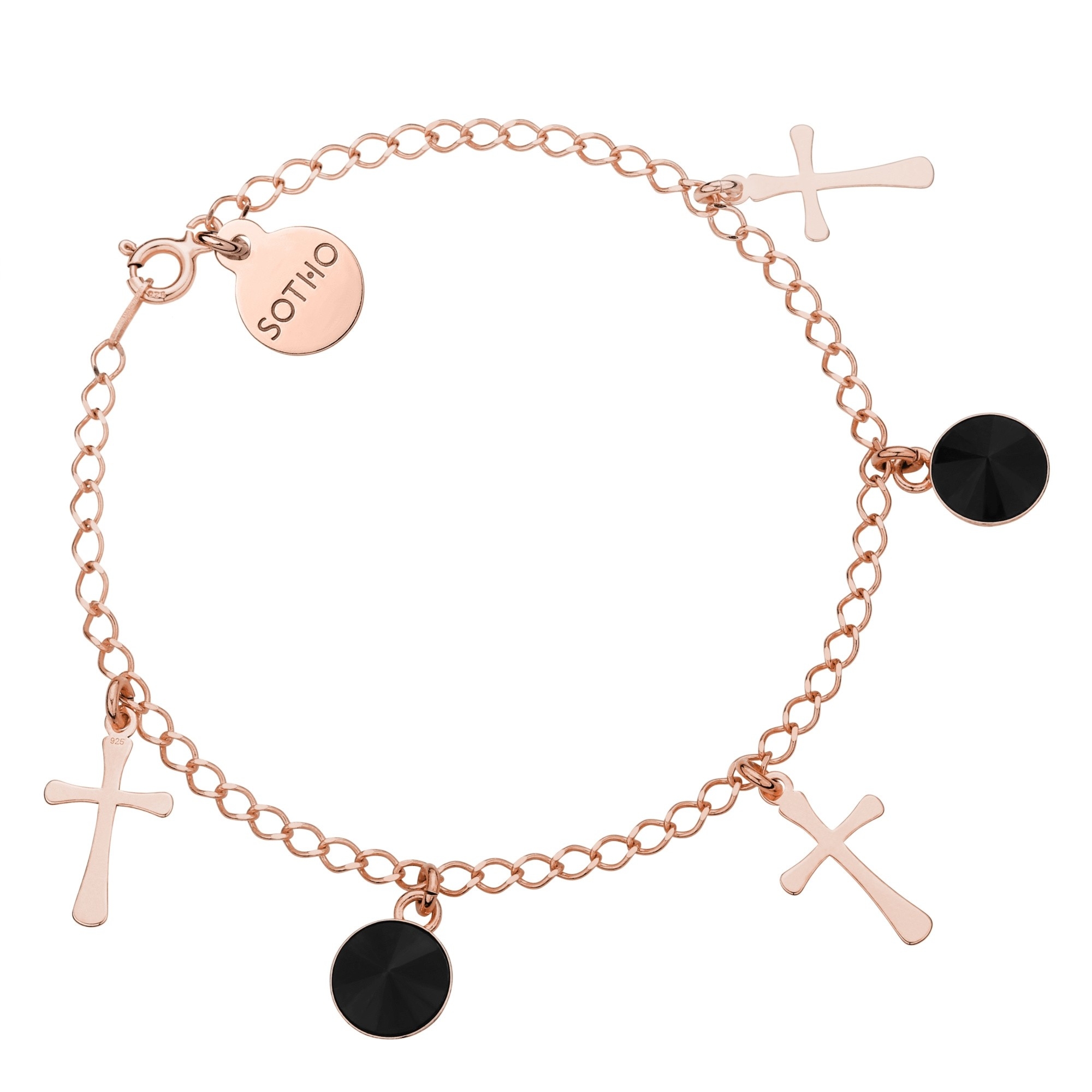 Bransoletka z krzyżykami z różowego złota i czarnymi kryształami SWAROVSKI® CRYSTAL