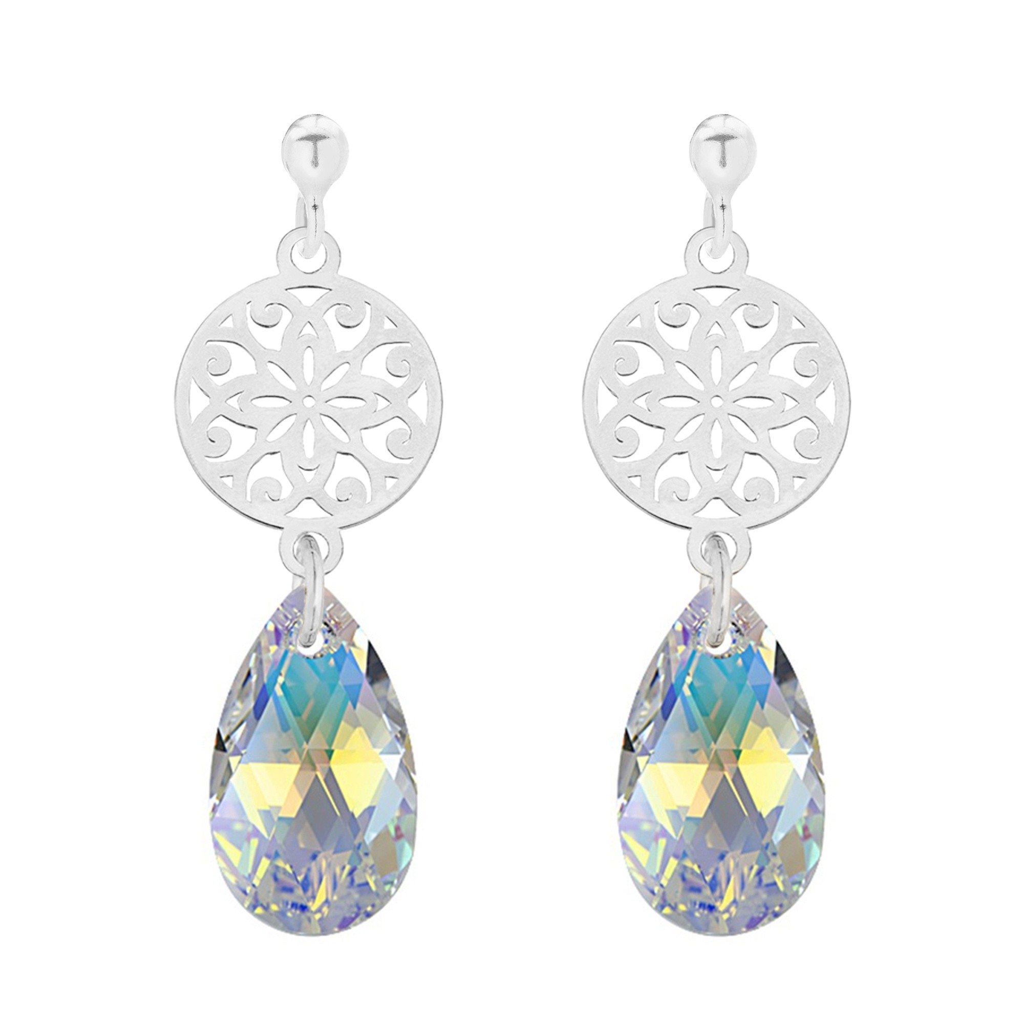 Srebrne kolczyki z rozetą i kryształem SWAROVSKI® CRYSTAL