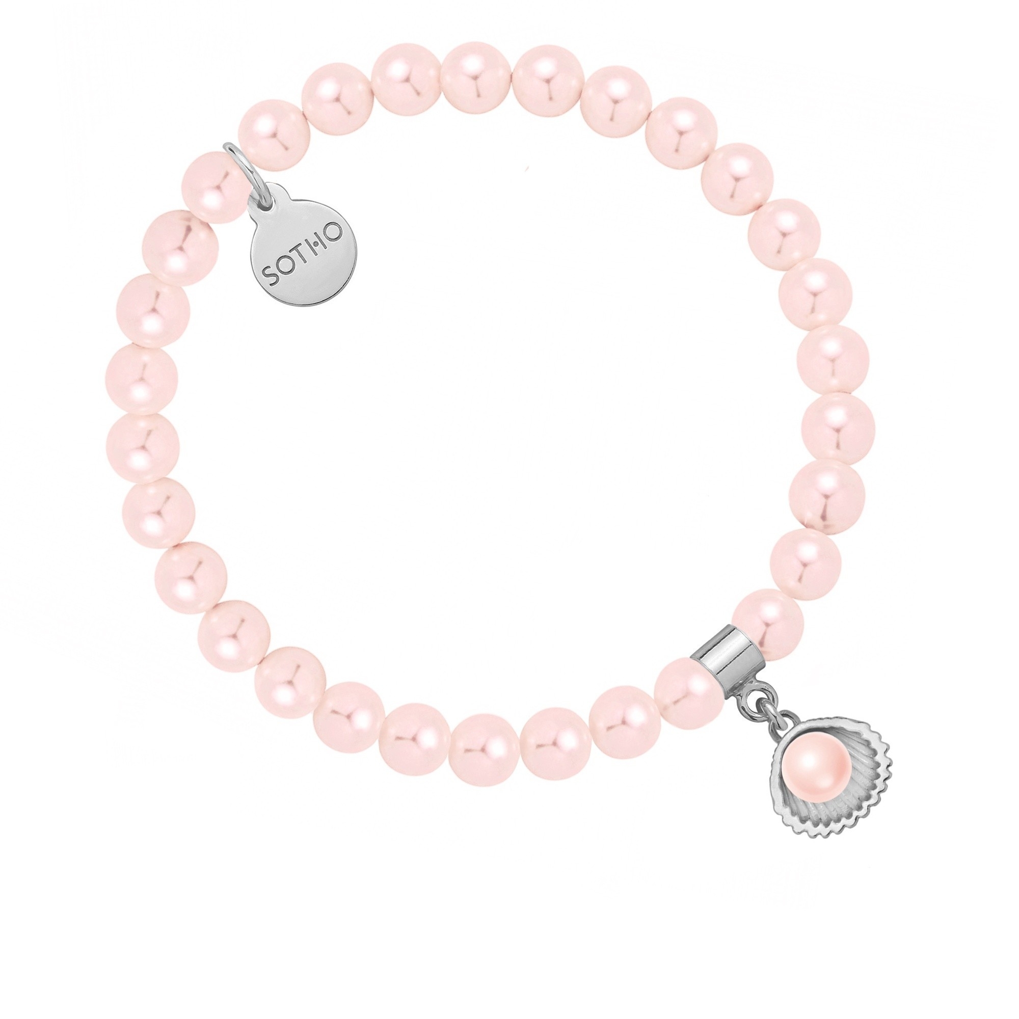Bransoletka z pereł SWAROVSKI® CRYSTAL w kolorze Rosaline ze srebrną muszelką