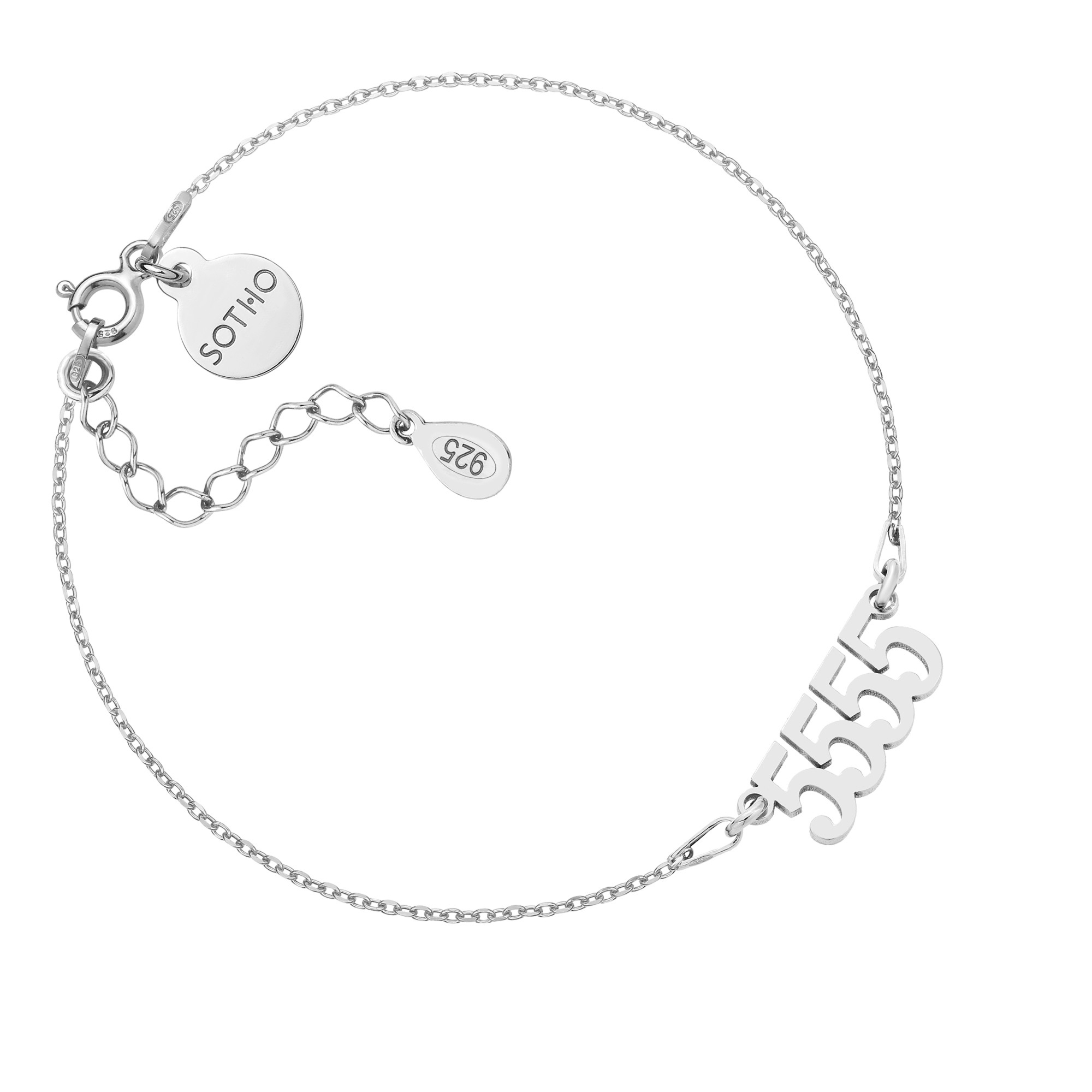 Srebrna bransoletka z liczbami anielskimi : liczby anielskie 4 - 5555