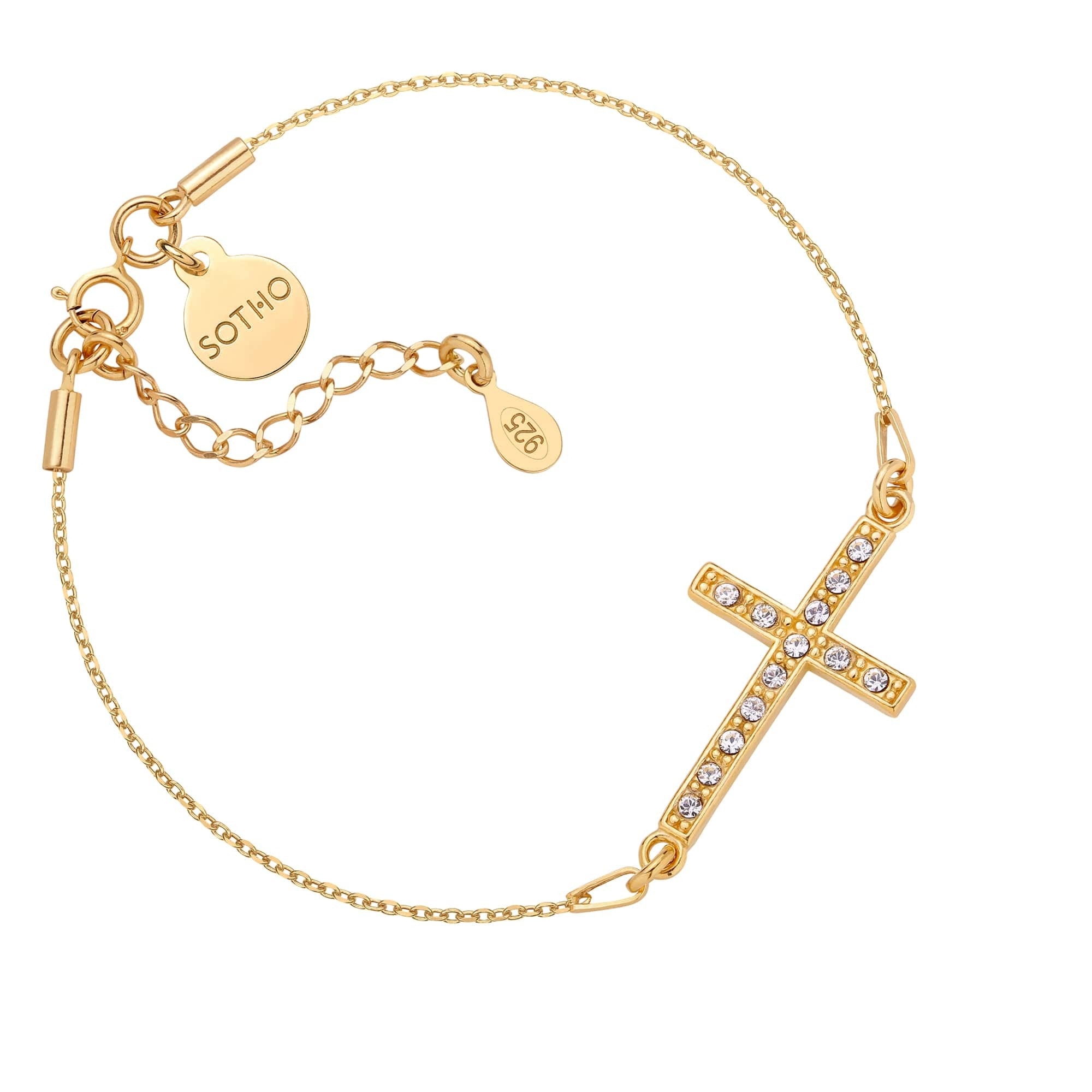 Złota bransoletka z krzyżem wysadzanym SWAROVSKI® CRYSTAL