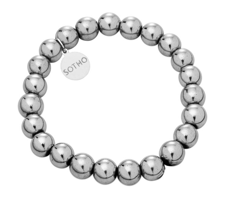 Bransoletka modowa hematyt srebro 925 zawieszka z logo grawer