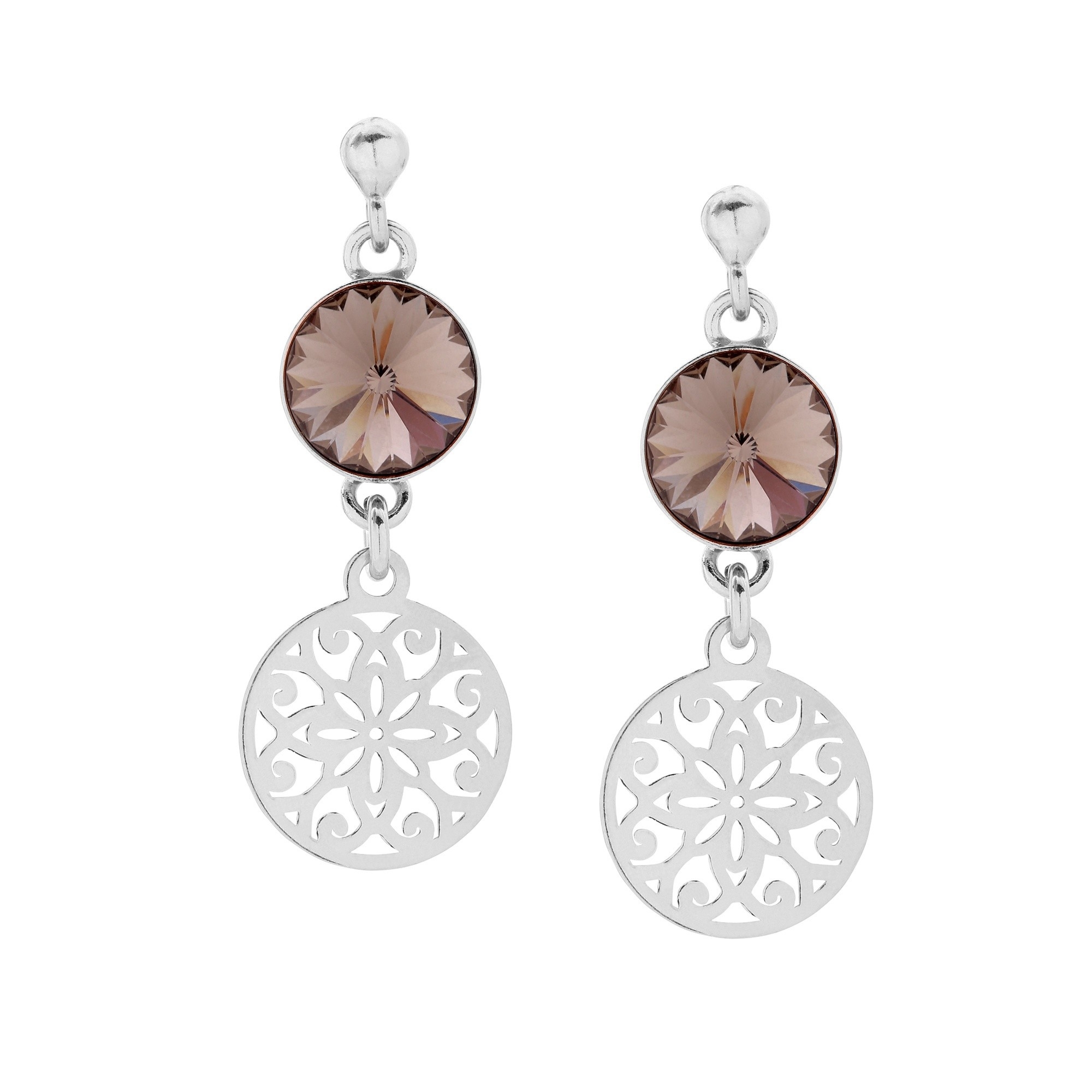 Srebrne kolczyki z czekoladowymi kryształami SWAROVSKI® CRYSTAL