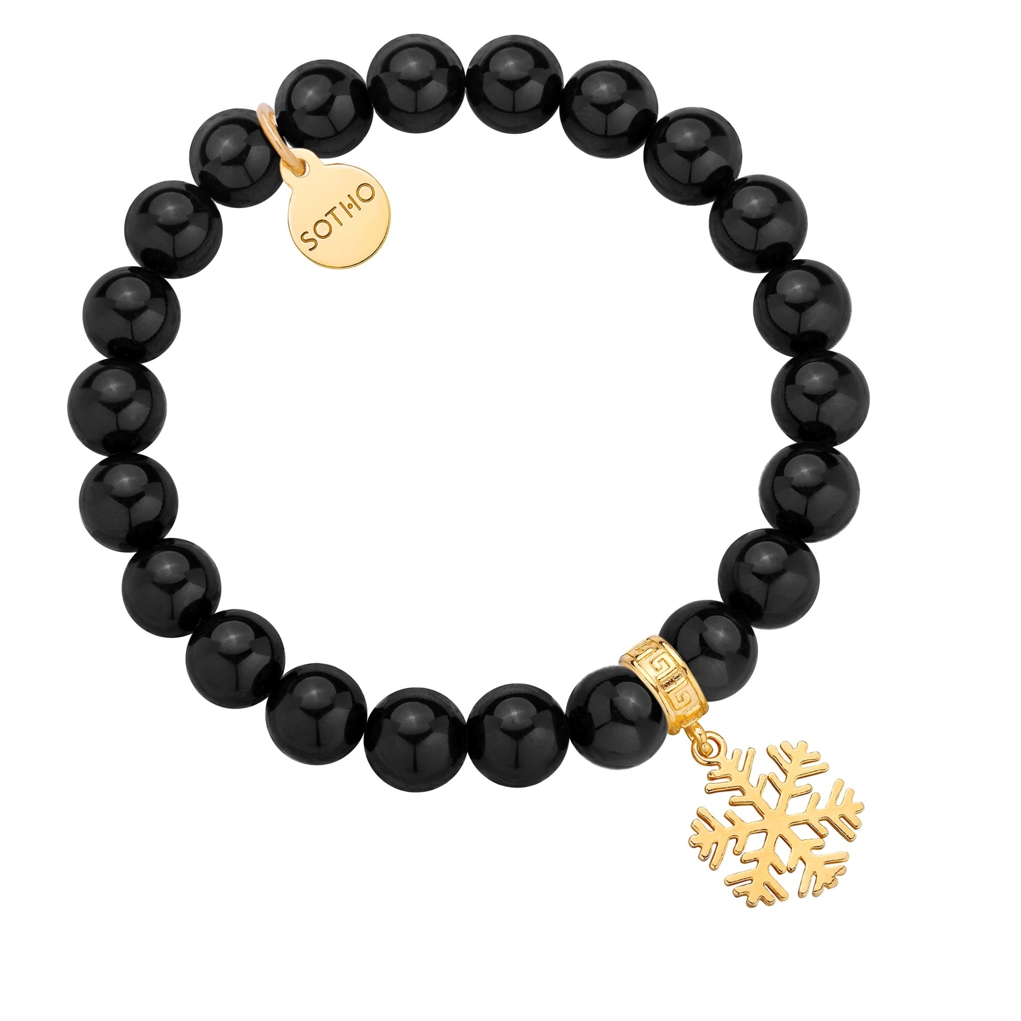 Czarna bransoletka z onyksu ze złotą śnieżynką