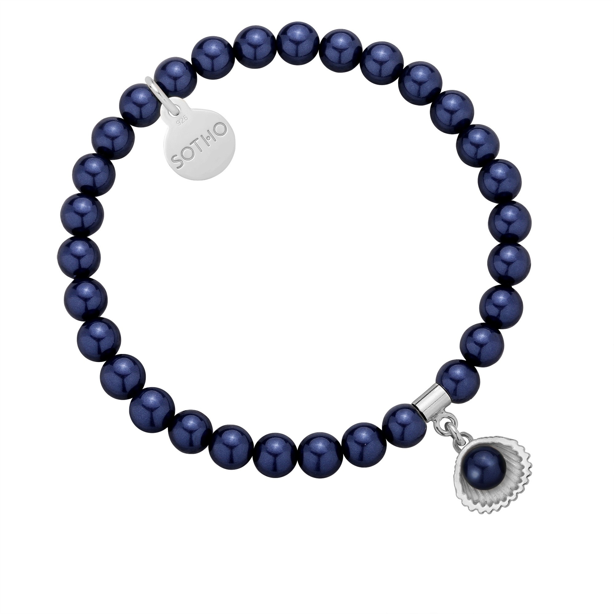 Bransoletka z pereł SWAROVSKI® CRYSTAL w kolorze Night Blue ze srebrną muszelką