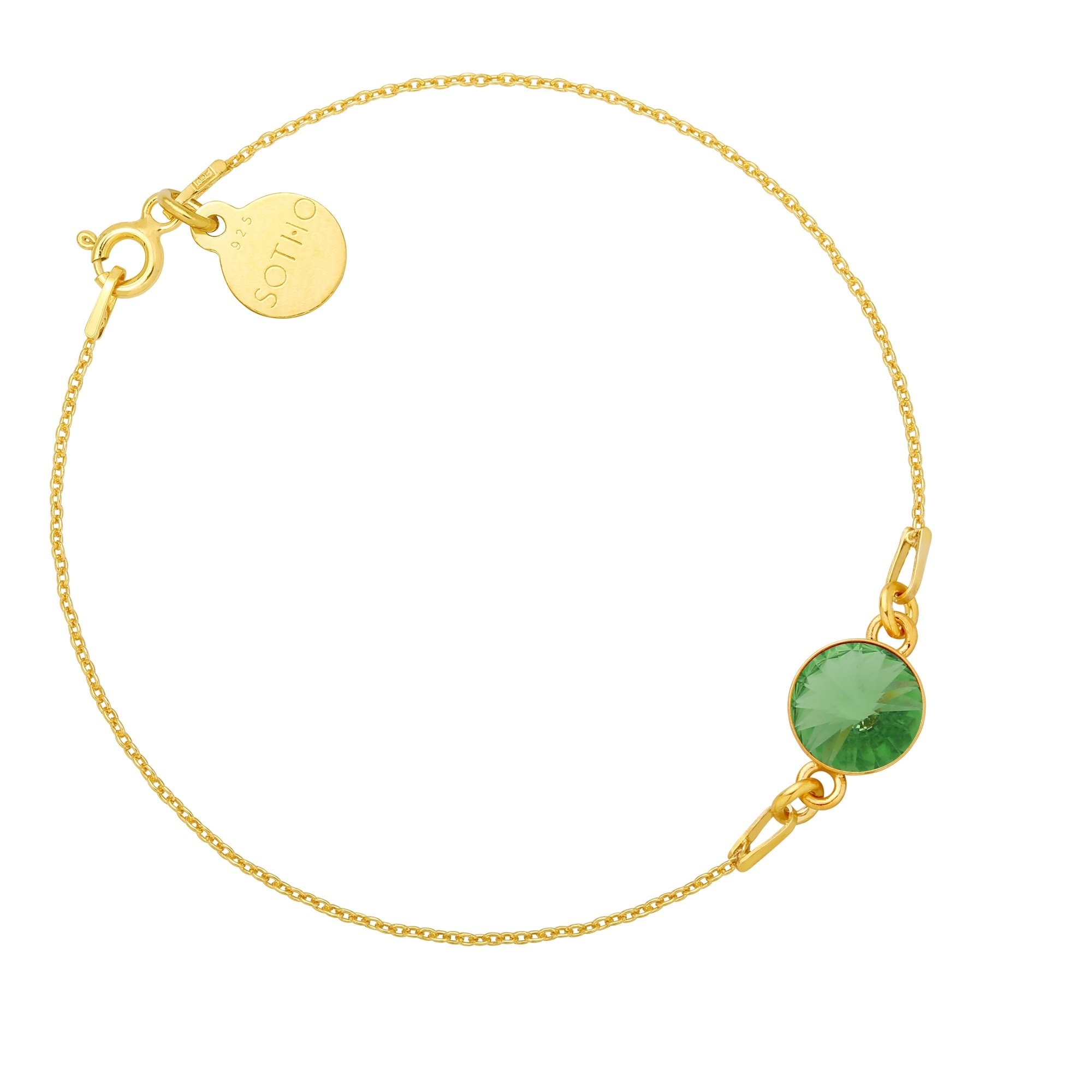 Złota bransoletka z jasnozielonym kryształem SWAROVSKI® CRYSTAL