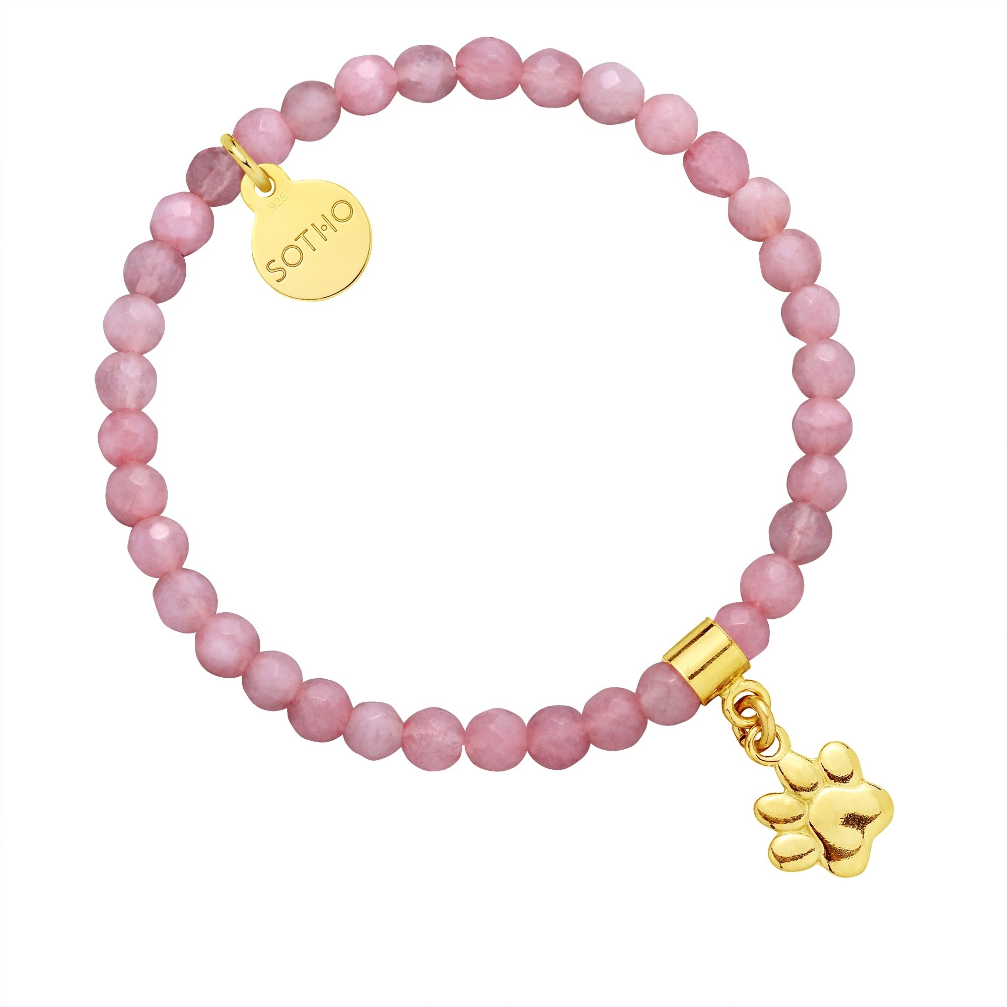 Jasnoróżowa bransoletka z fasetowanego jadeitu ze złotą łapką