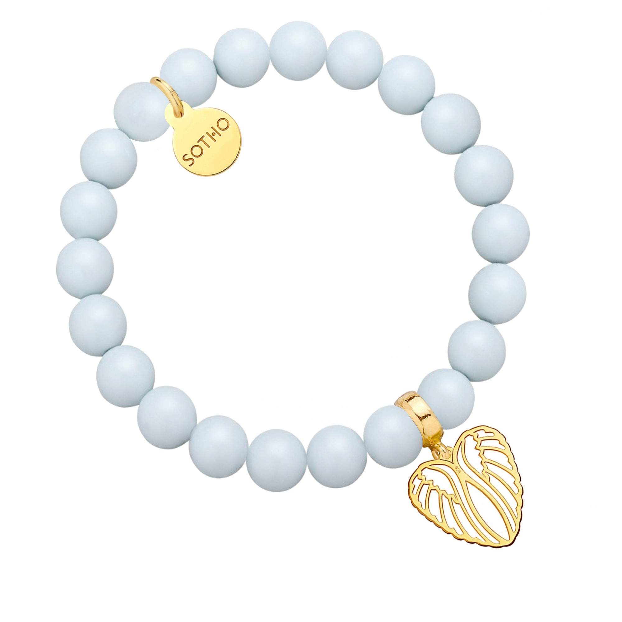 Jasnoniebieska bransoletka z pereł SWAROVSKI® CRYSTAL ze złotymi skrzydełkami w kształcie serca