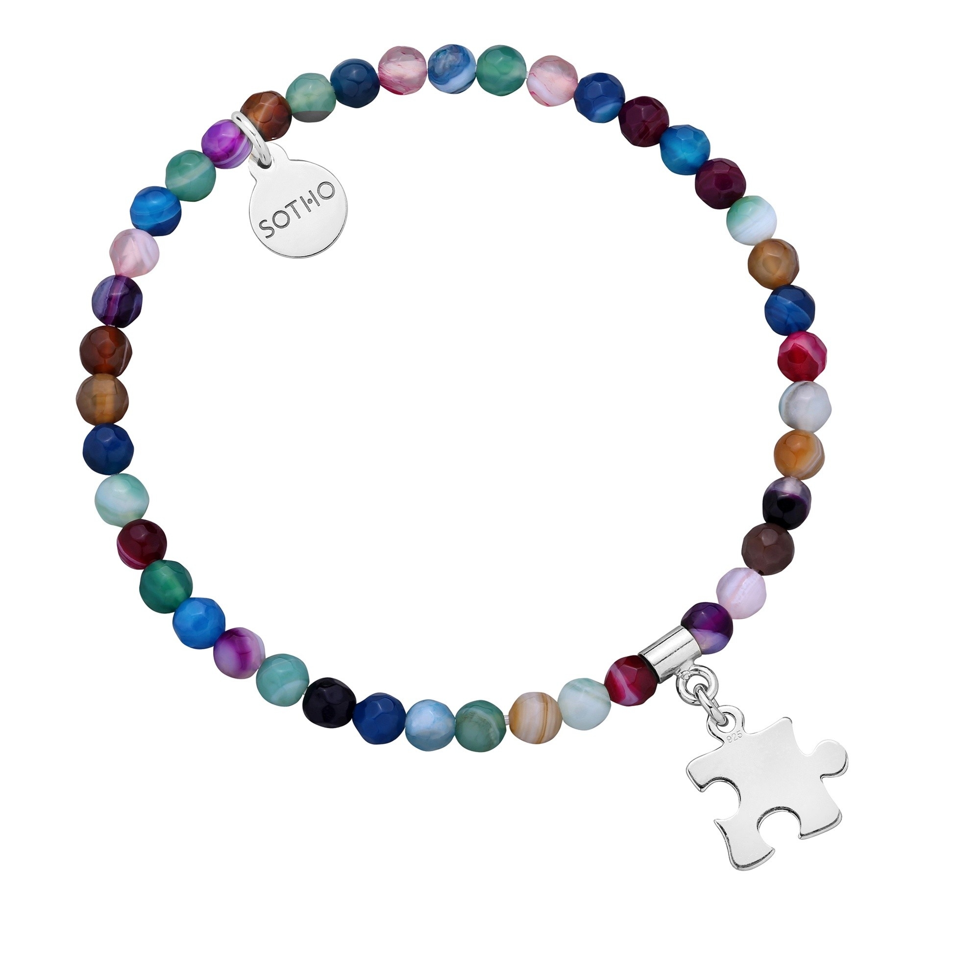 Kolorowa bransoletka z fasetowanego agatu ze srebrnym puzzlem