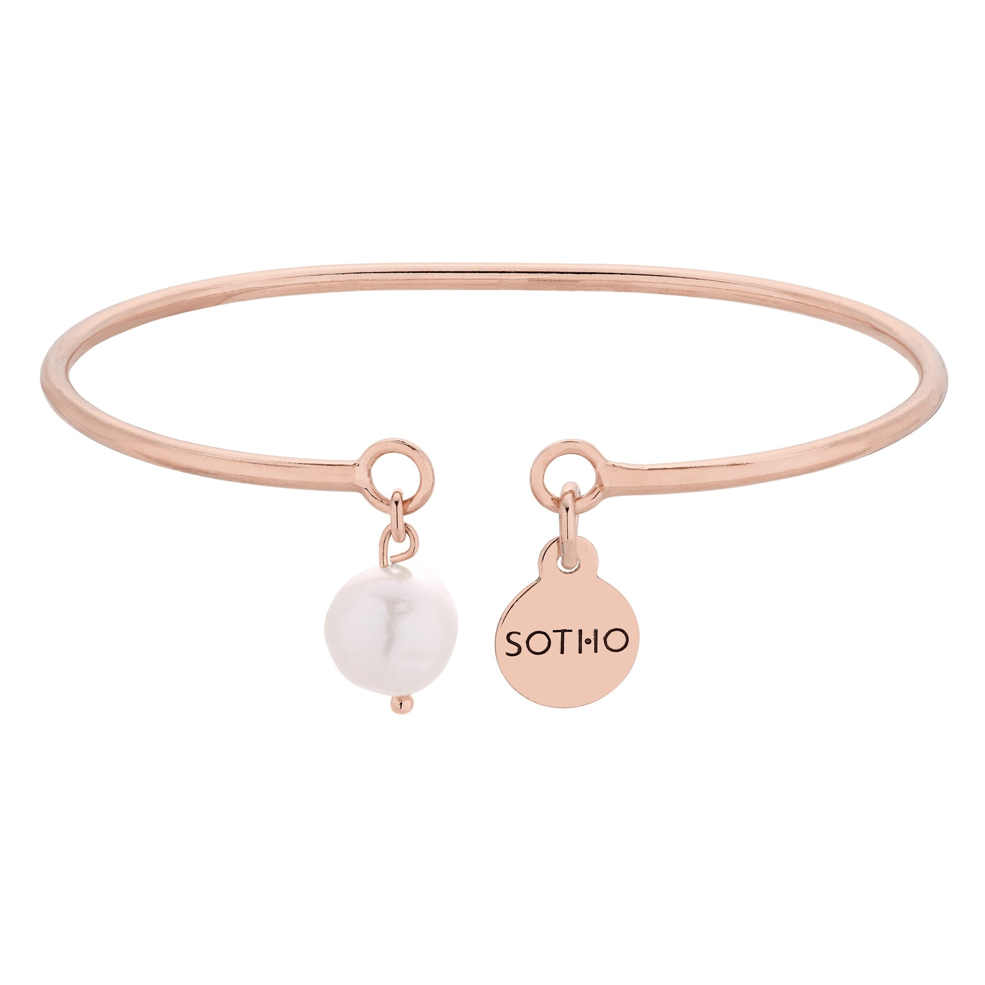 Sztywna bransoletka z różowego złota z naturalną perłą