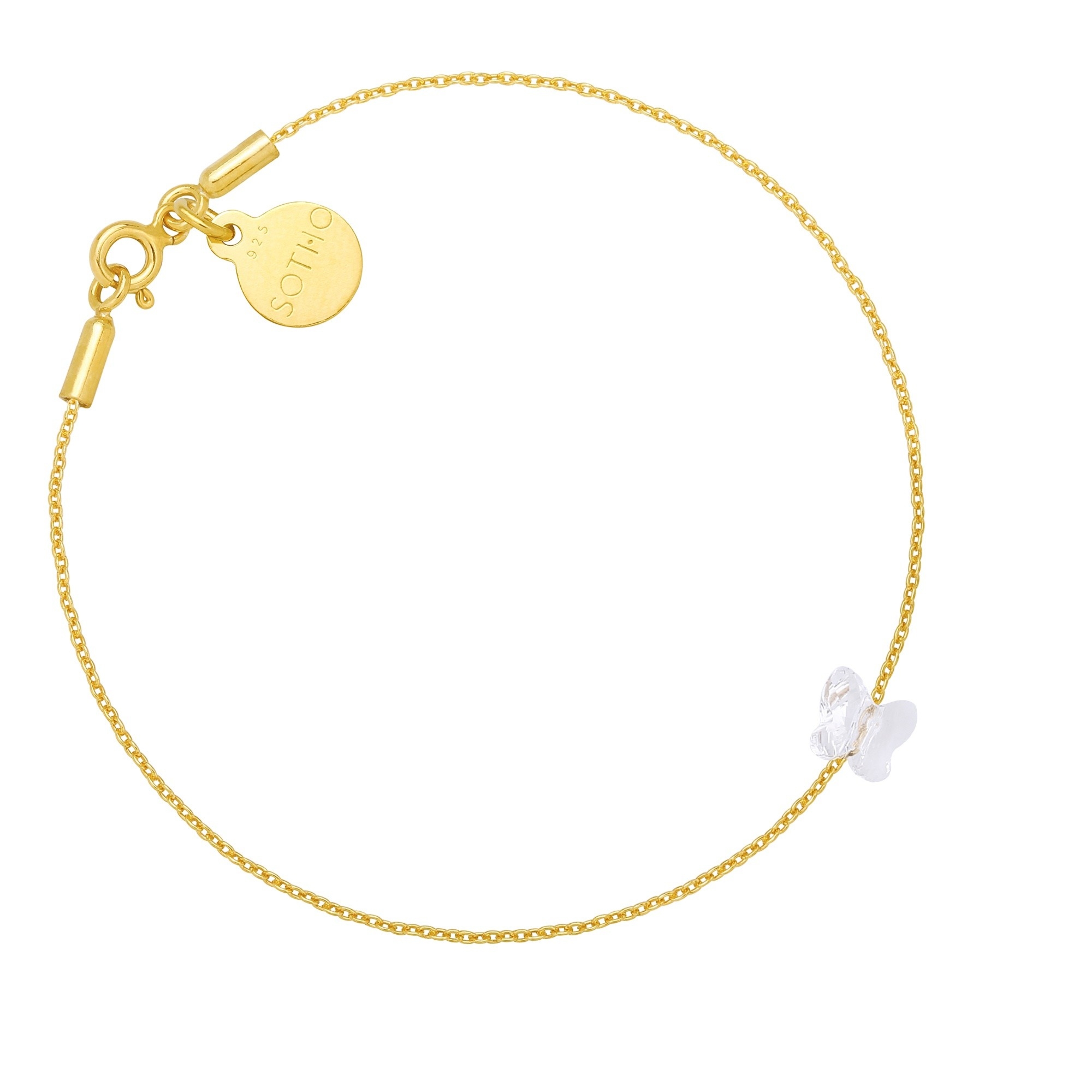 Złota bransoletka zdobiona bezbarwnym motylkiem SWAROVSKI® CRYSTAL