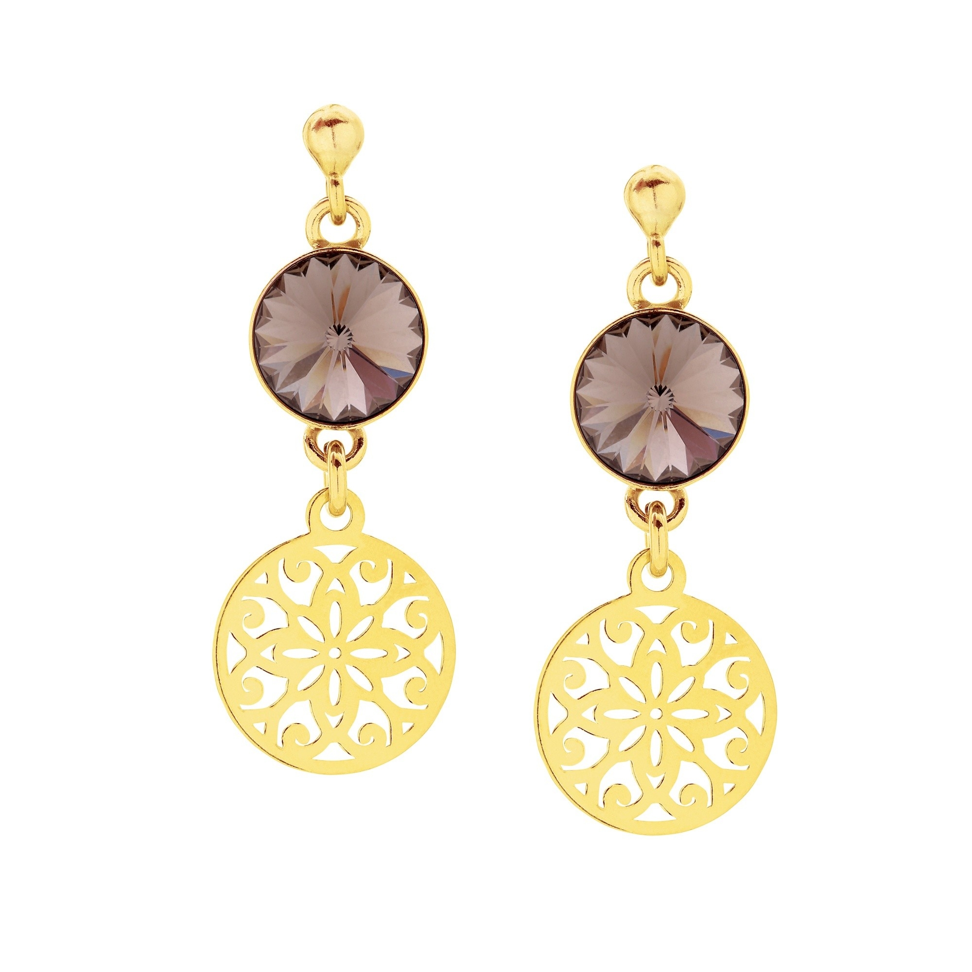 Złote kolczyki z czekoladowymi kryształami SWAROVSKI® CRYSTAL