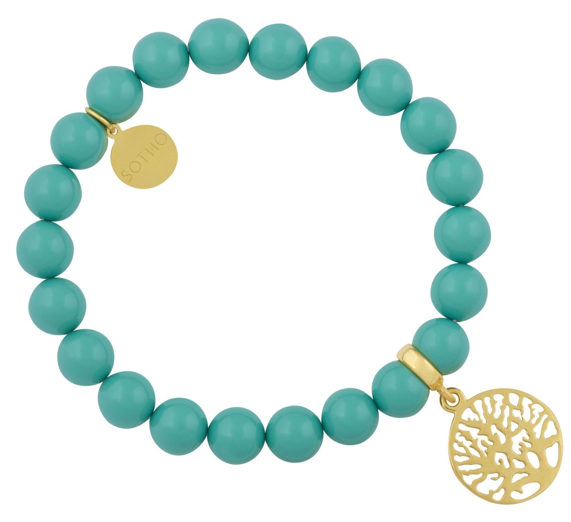 Miętowa bransoletka z symbolem drzewa i perłami SWAROVSKI® ELEMENTS