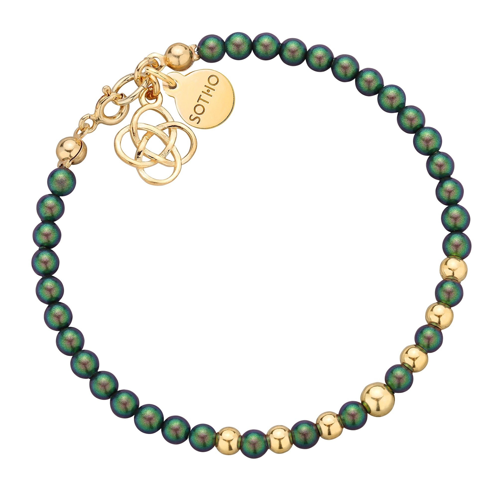 Zielona bransoletka z pereł SWAROVSKI® CRYSTAL ze złotą rozetką