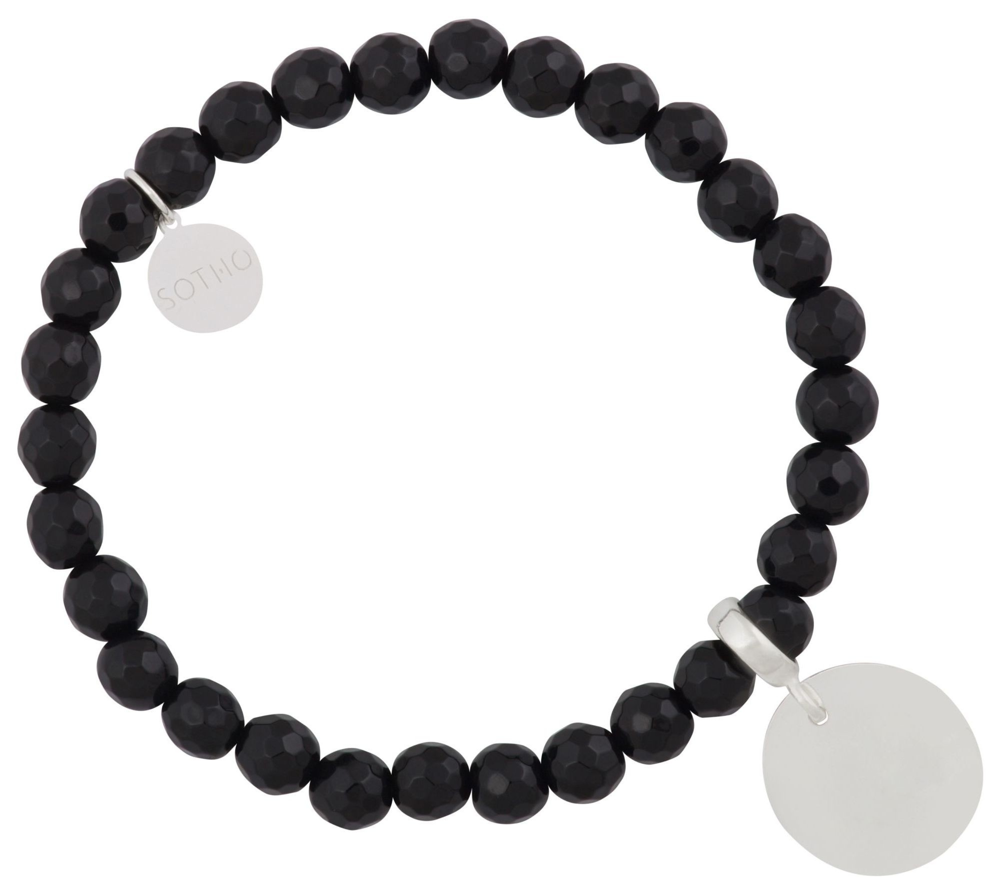 Czarna bransoletka onyks fasetowany ze srebrnym kółkiem