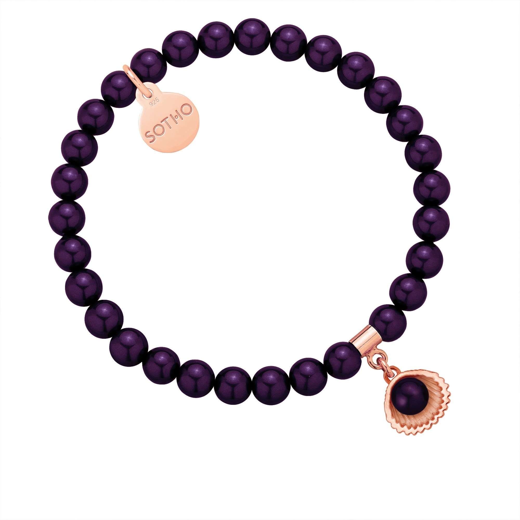 Bransoletka z pereł SWAROVSKI® CRYSTAL w kolorze Dark Purple z muszelką