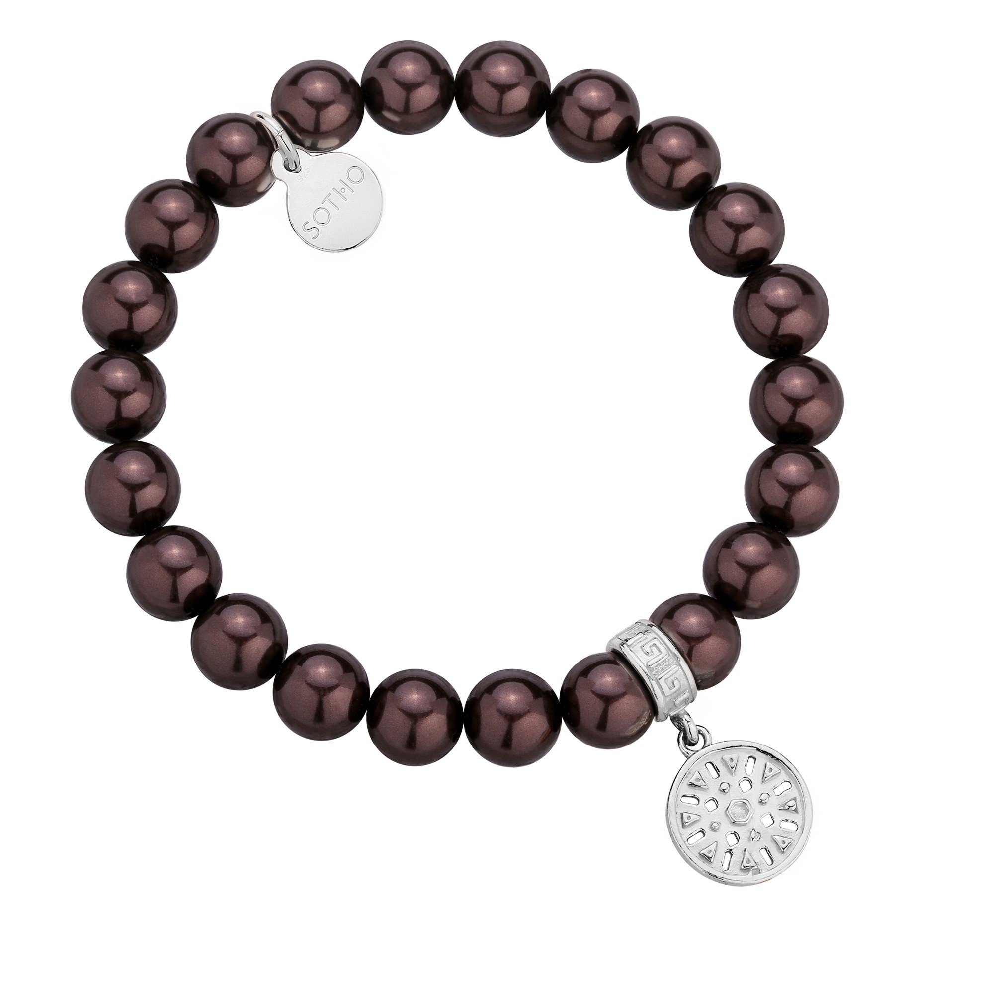 Czekoladowa bransoletka z pereł SWAROVSKI® CRYSTAL z ażurową rozetką