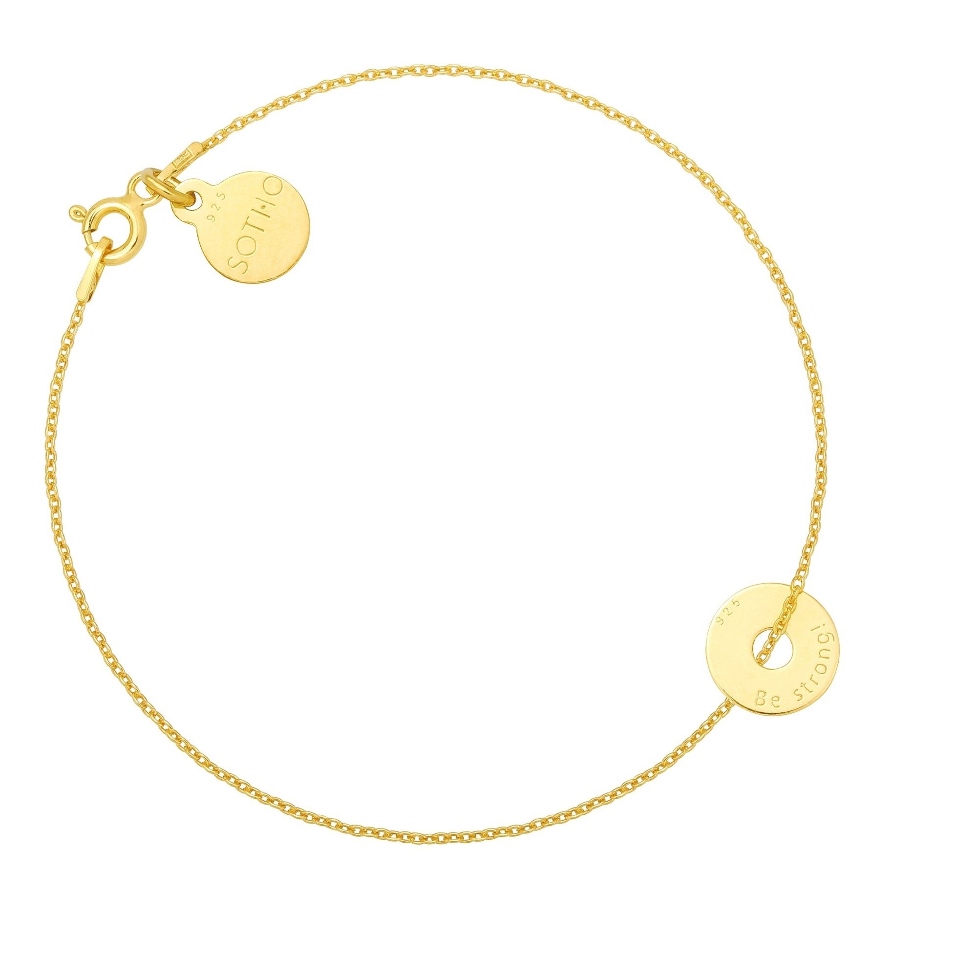 Złota bransoletka z malutką karmą Be strong!