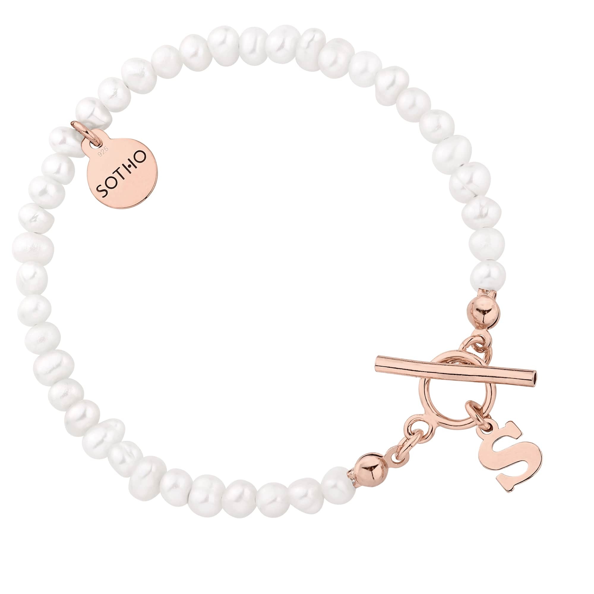 Bransoletka z pereł naturalnych z literką z różowego złota : LiTERKI - A
