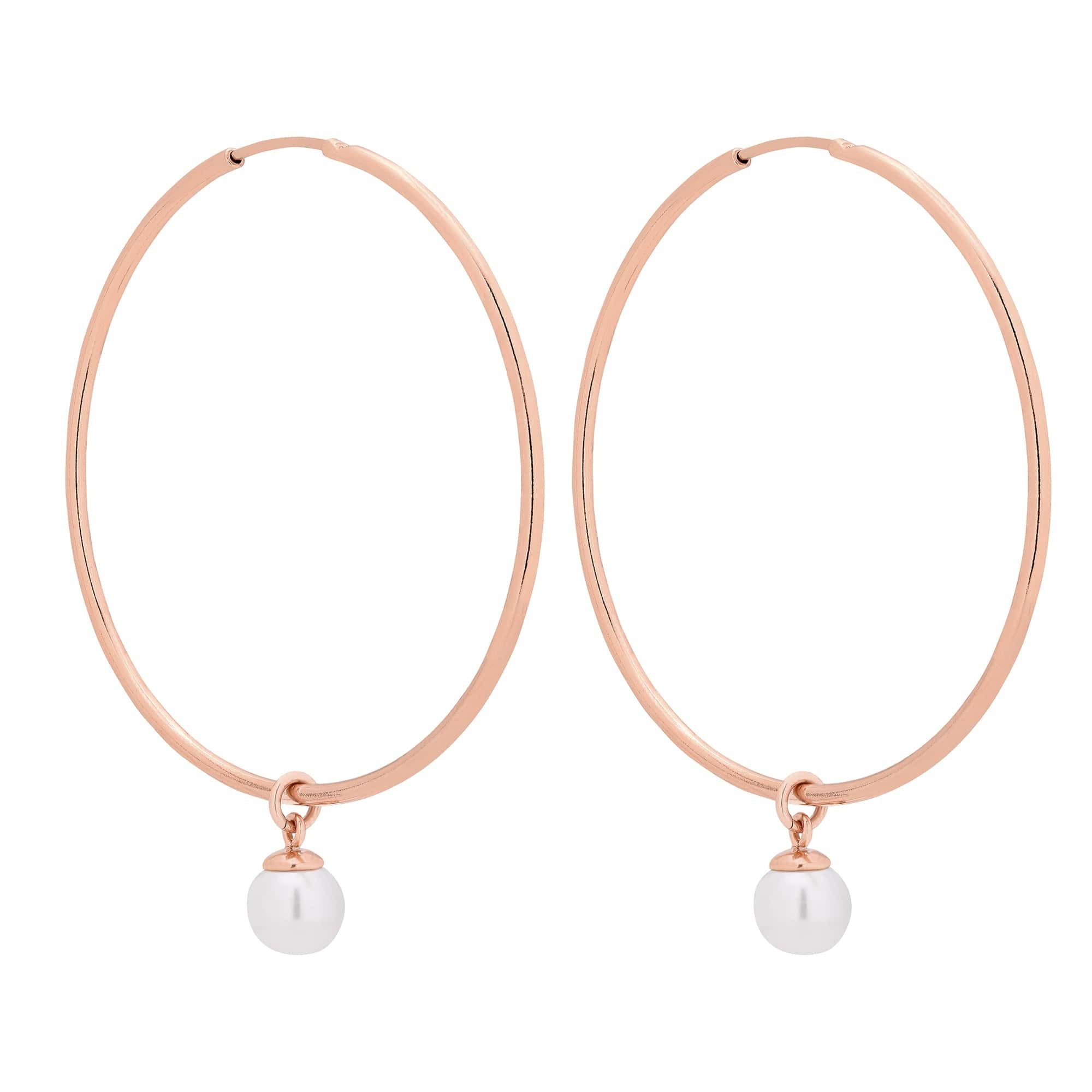 Kolczyki duże koła z białymi perłami SWAROVSKI® CRYSTAL z różowego złota