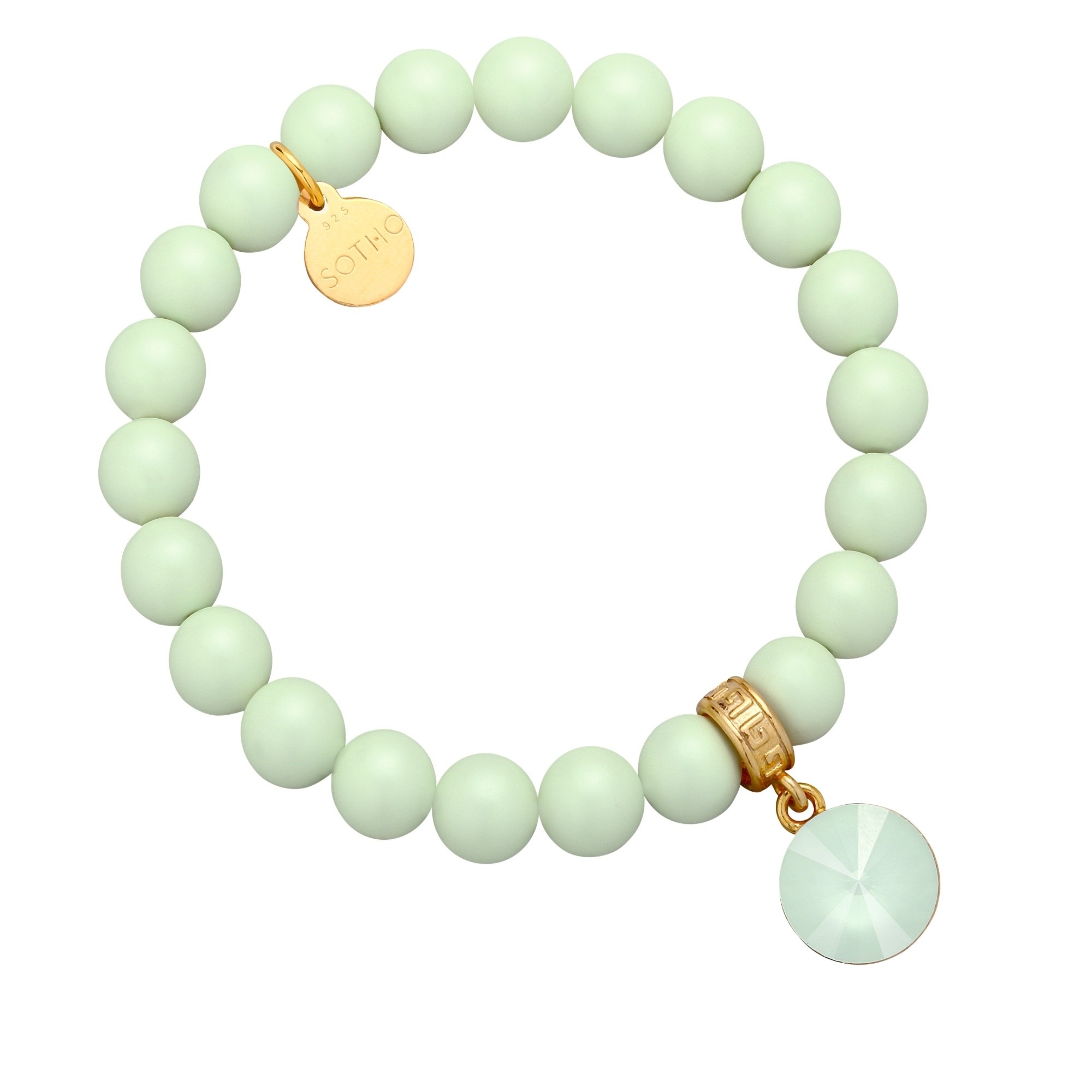 Jasnozielona pastelowa bransoletka perły SWAROVSKI® CRYSTAL z kryształem