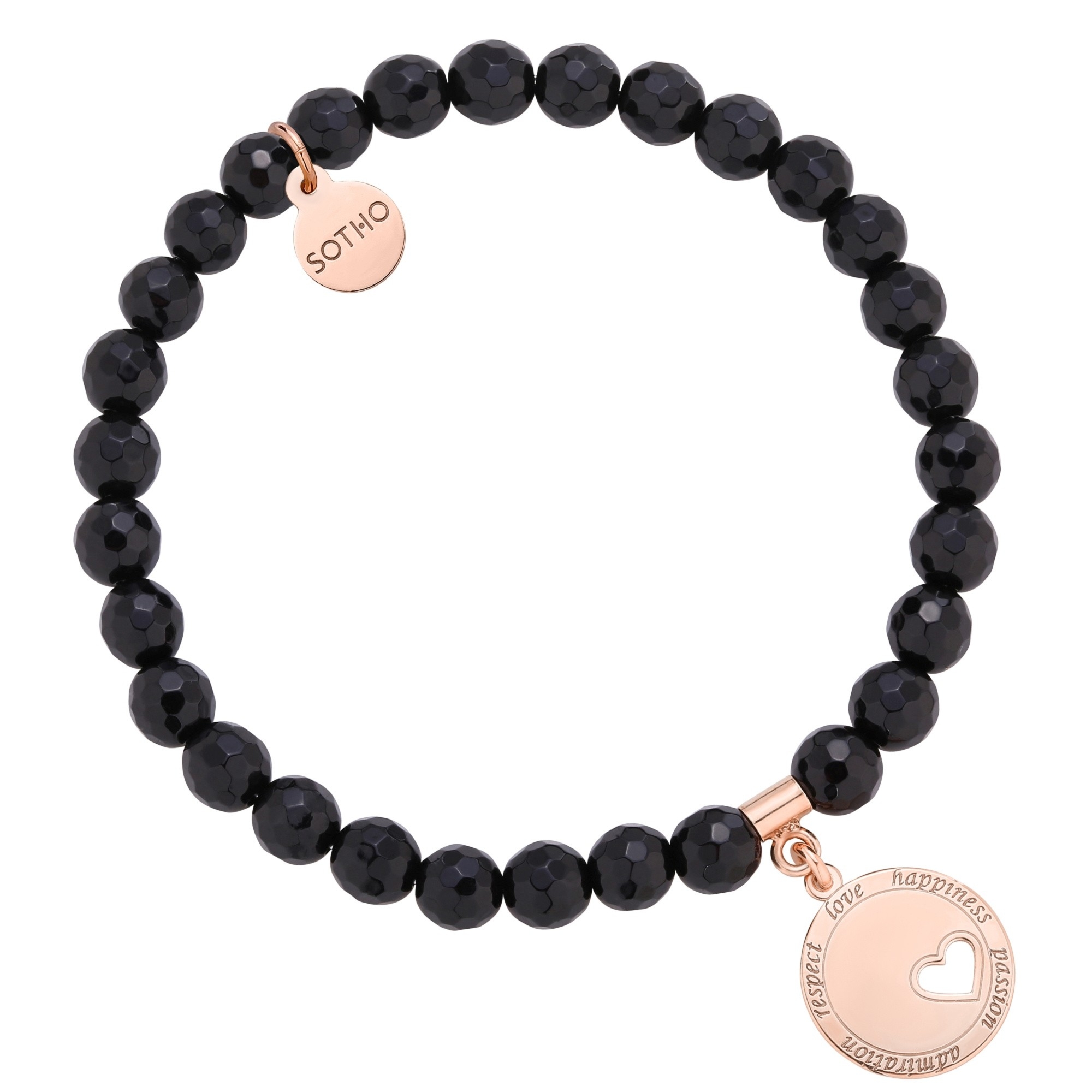 Czarna bransoletka z zawieszką z różowego złota z motywującym przesłaniem