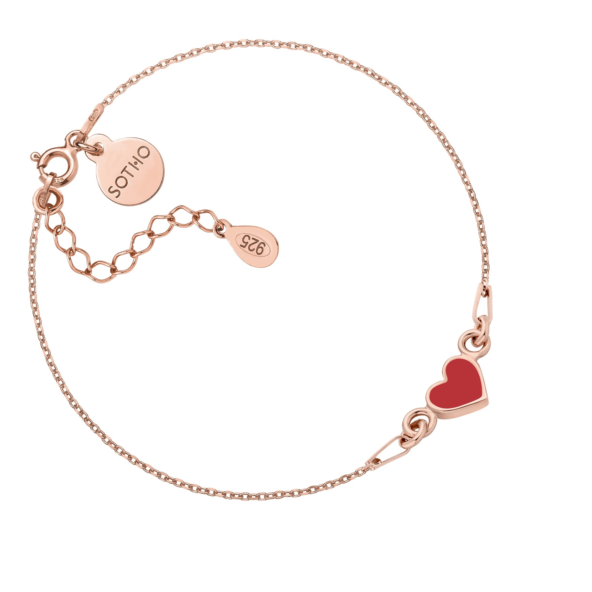 Bransoletka z różowego złota z czerwonym serduszkiem