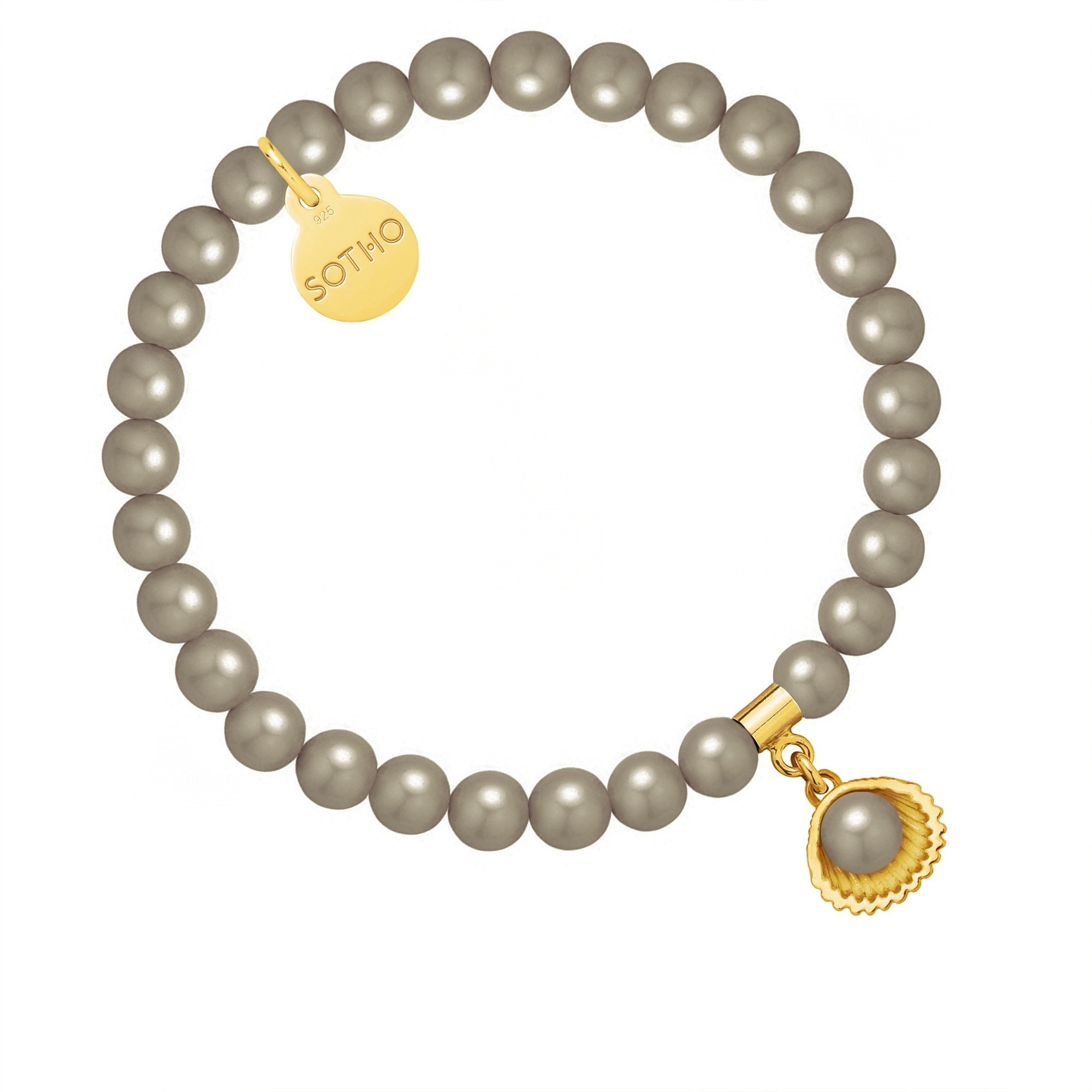 Bransoletka z pereł SWAROVSKI® CRYSTAL w kolorze Dark Grey ze złotą muszelką