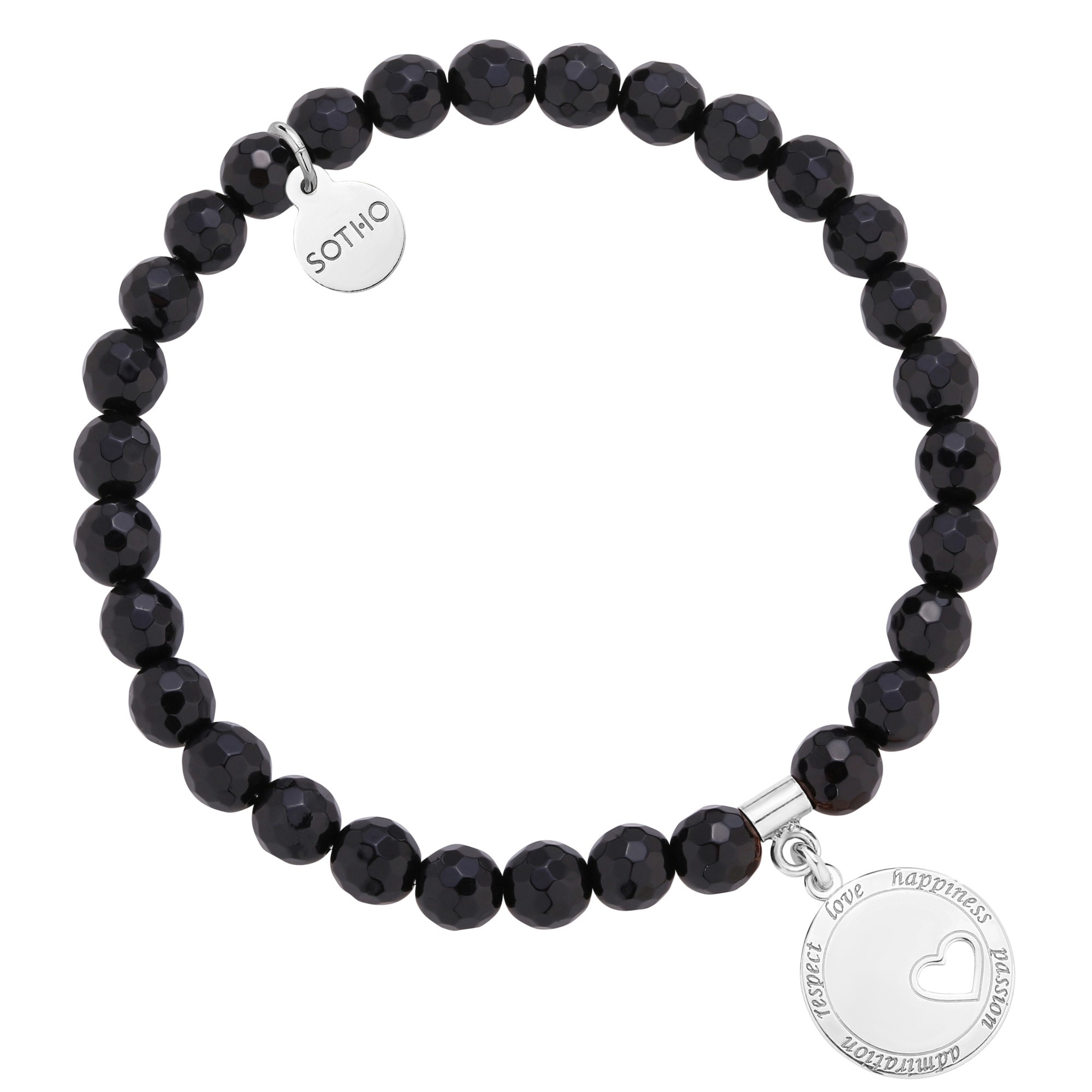 Czarna bransoletka z onyksu ze srebrną zawieszką z motywującym przesłaniem