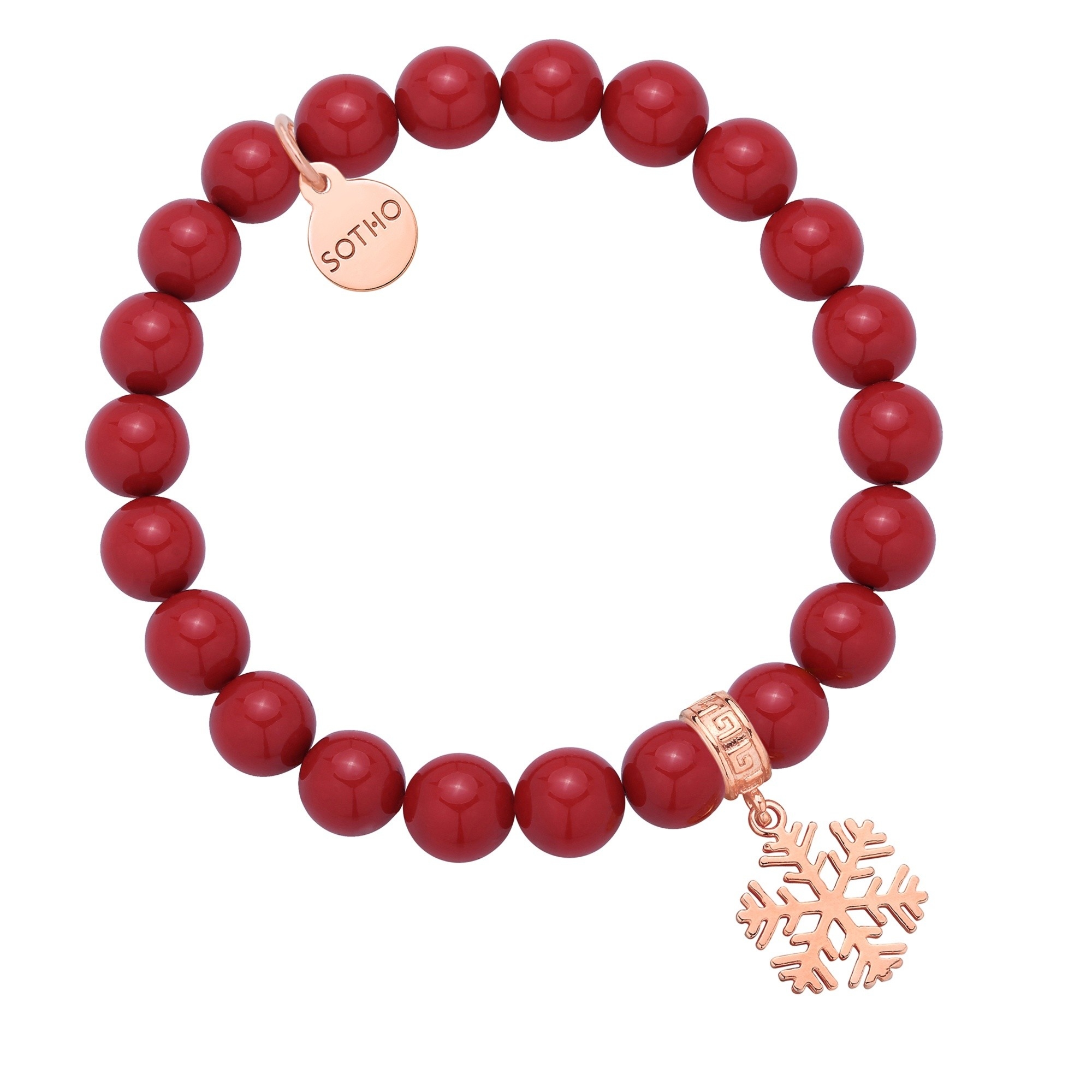 Czerwona bransoletka z pereł SWAROVSKI® CRYSTAL ze śnieżynką z różowego złota