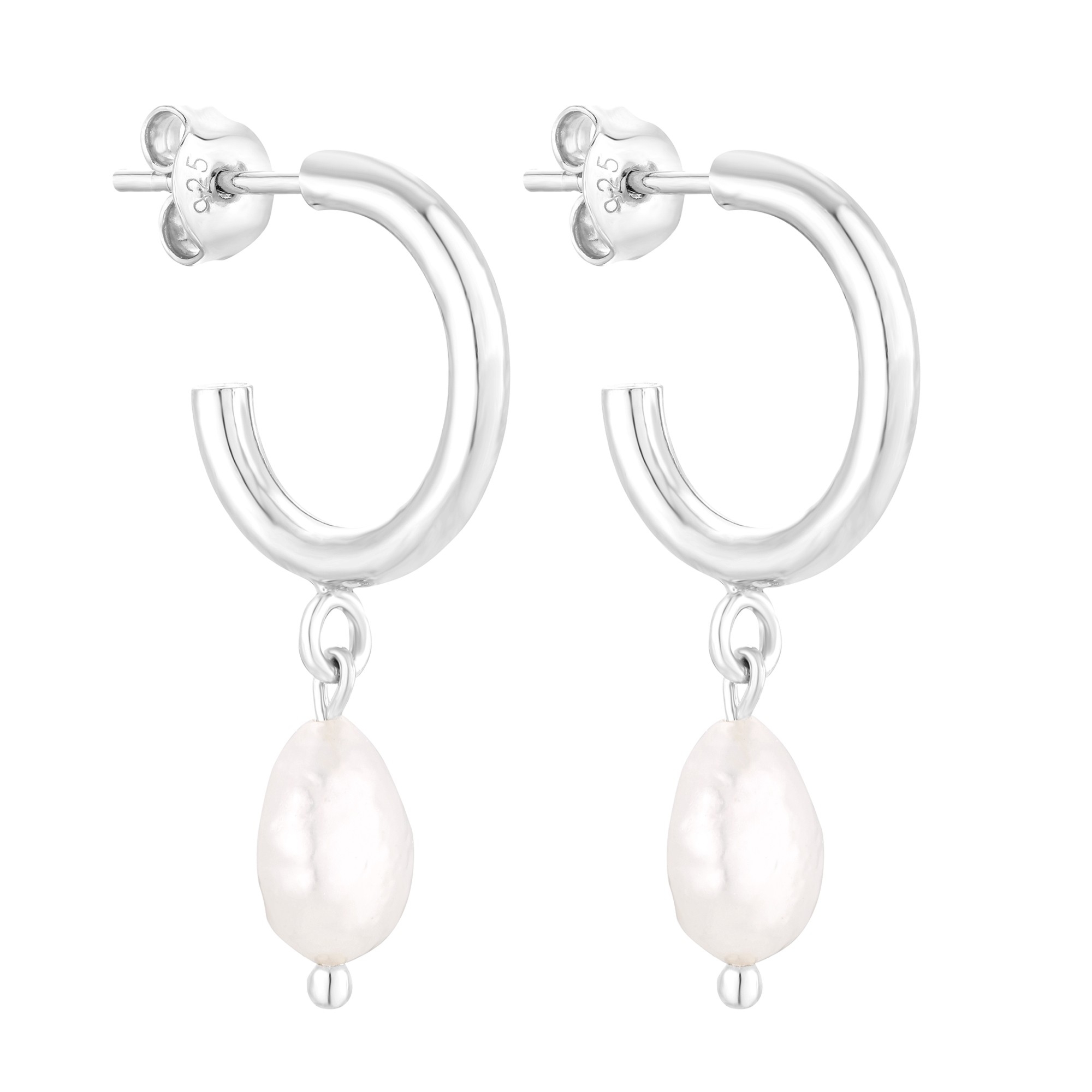 Srebrne półkola M z naturalnymi perłami