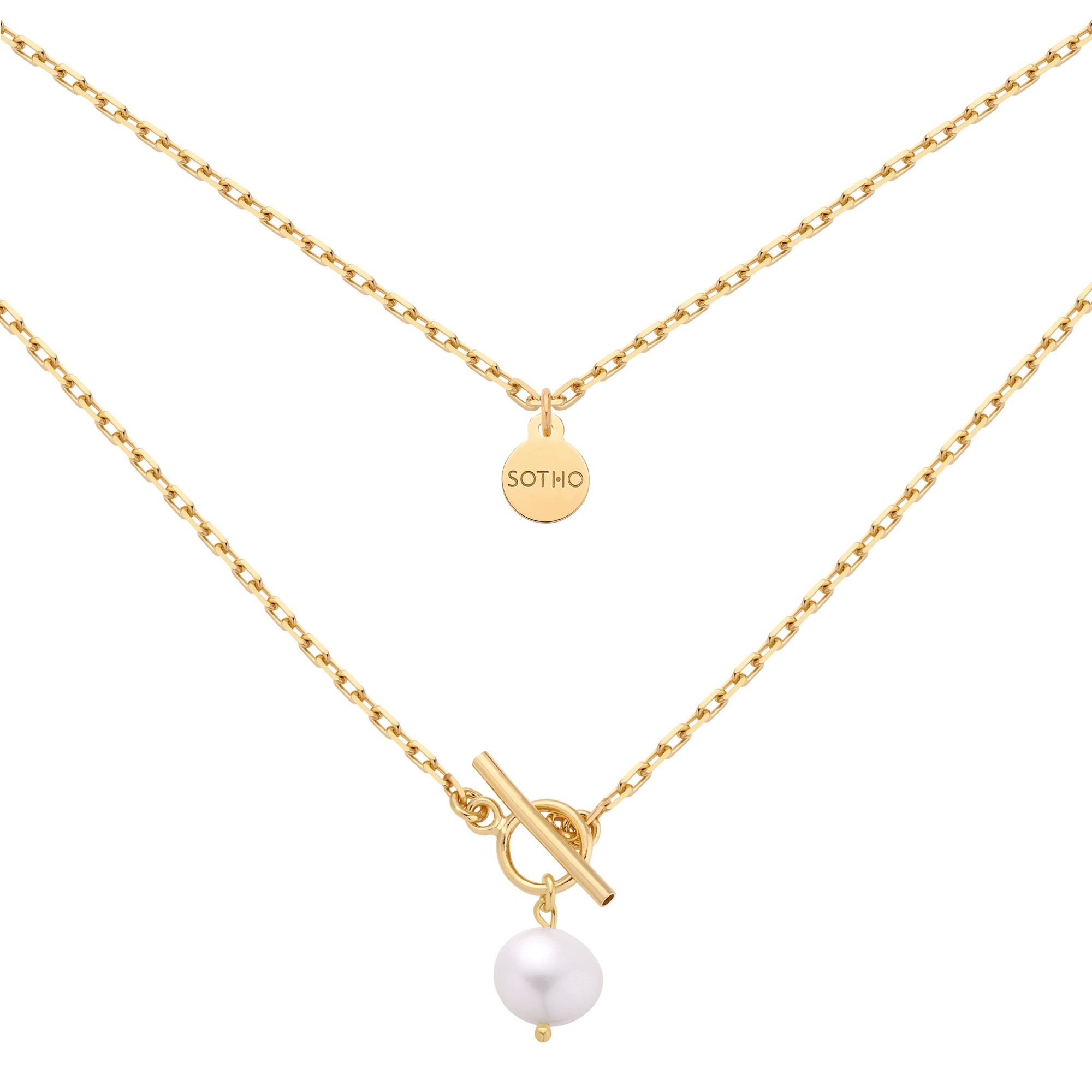 Złoty masywny łańcuszek z naturalną perłą : Długość - 50 cm