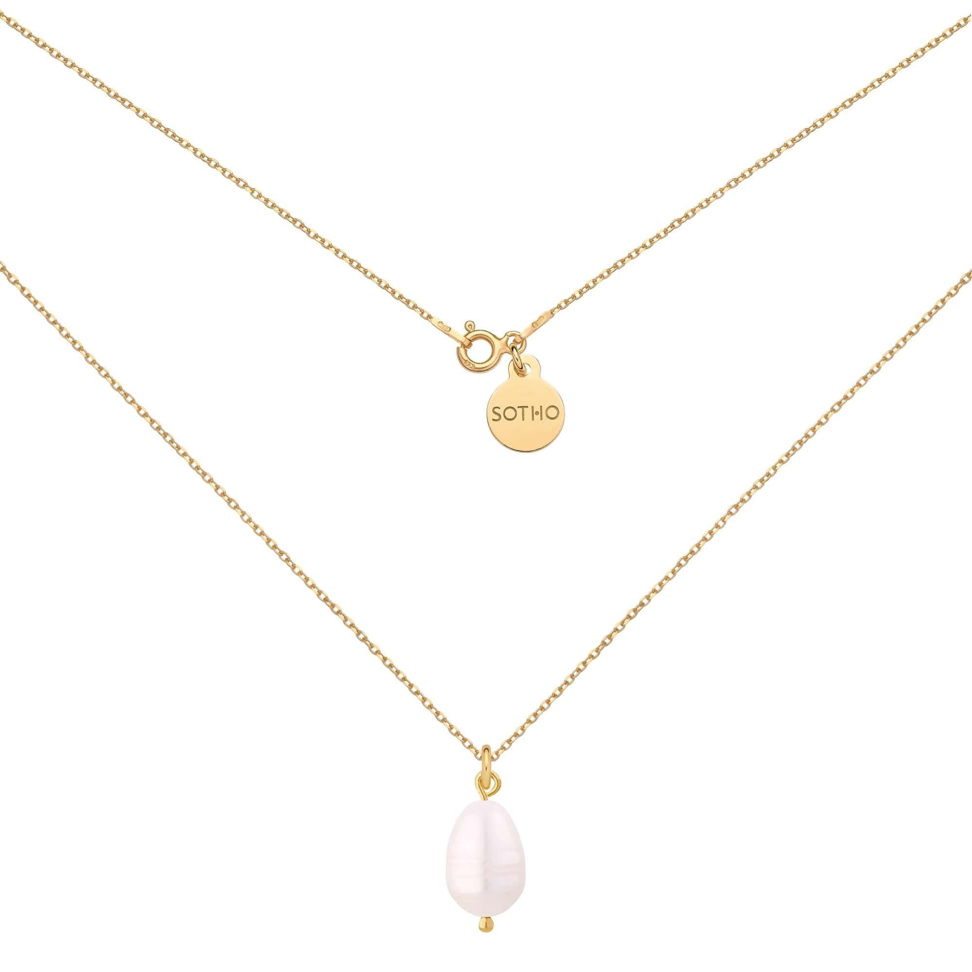 Złoty naszyjnik z naturalną perłą : Długość - 50 cm