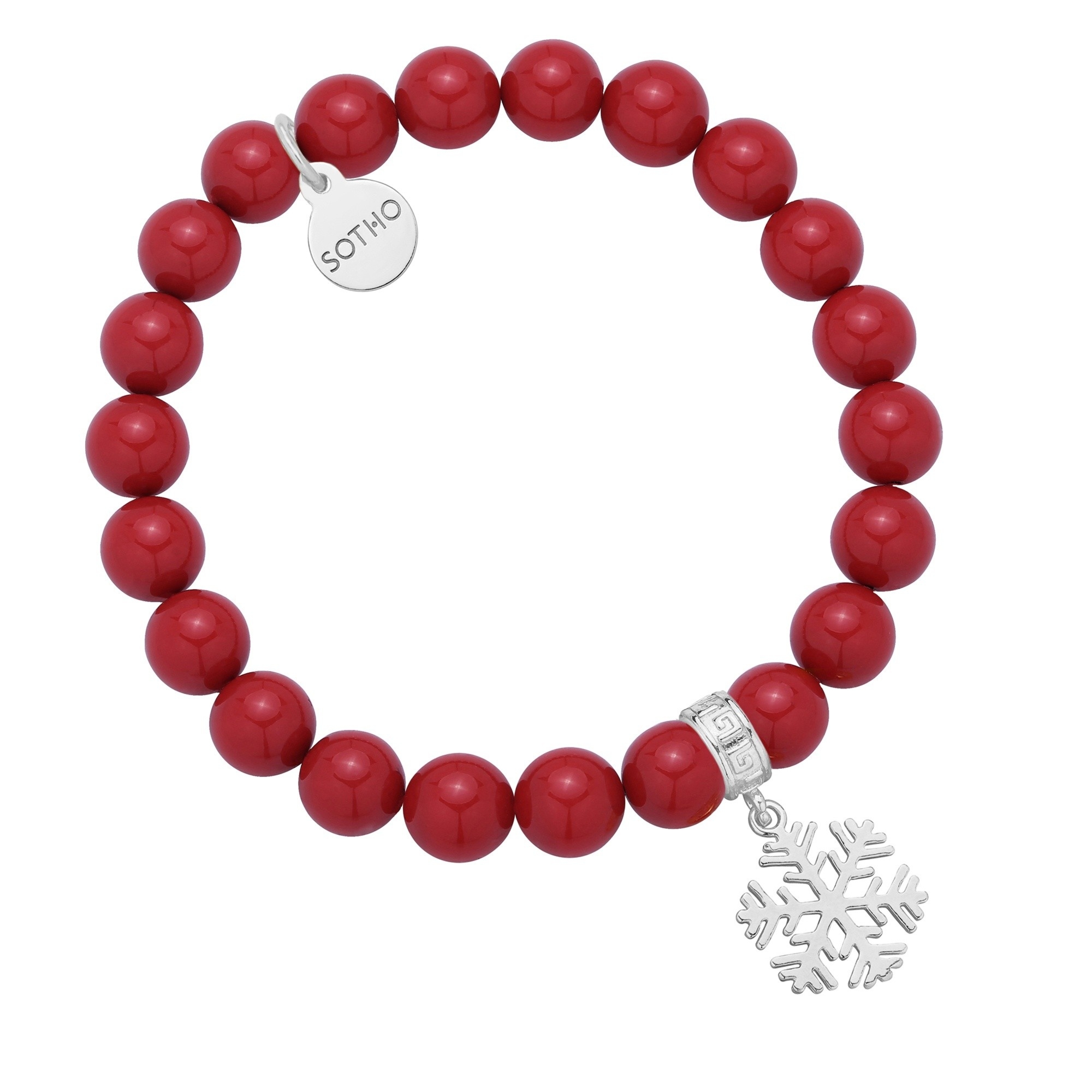 Czerwona bransoletka z pereł SWAROVSKI® CRYSTAL ze srebrną śnieżynką