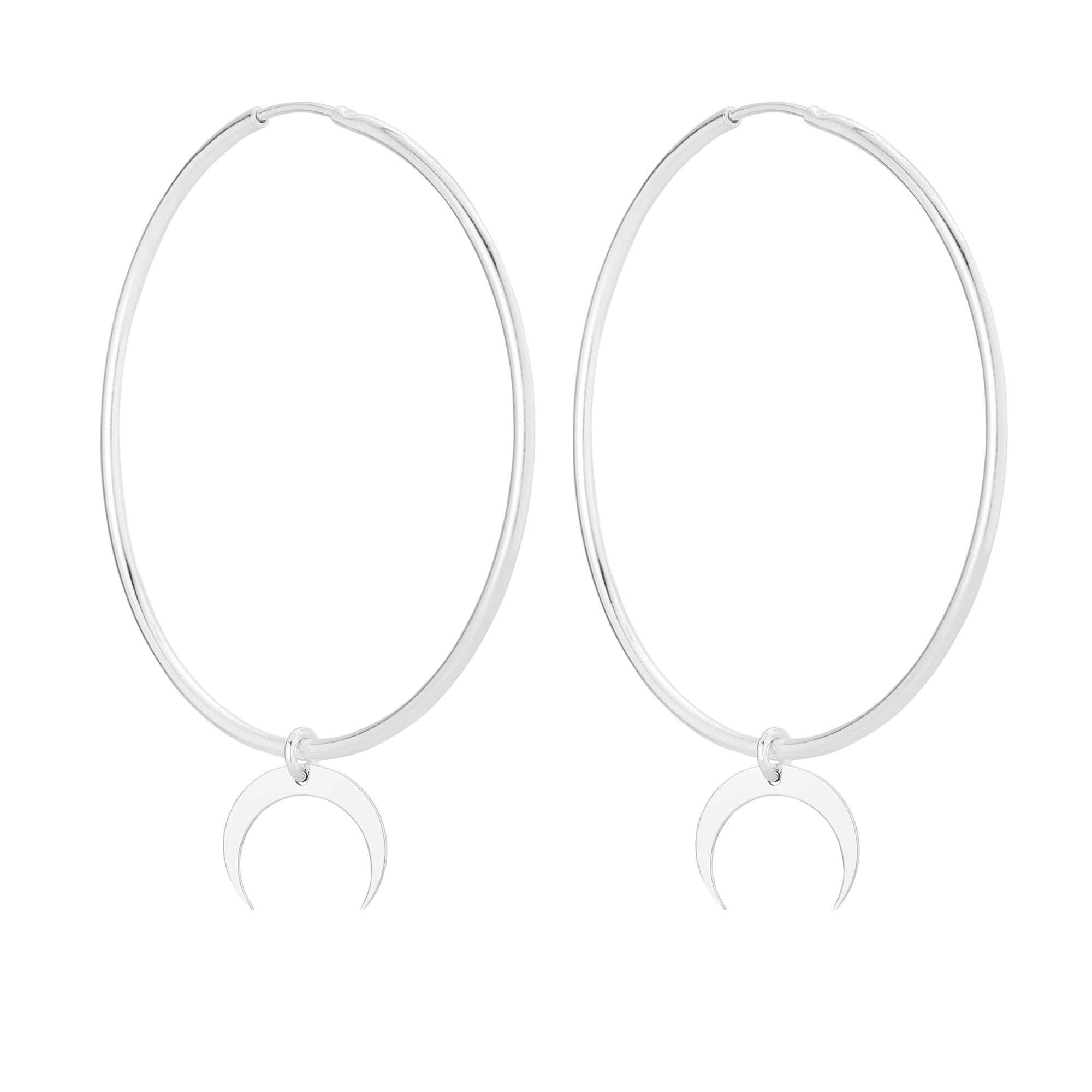 Srebrne kolczyki duże koła z księżycami