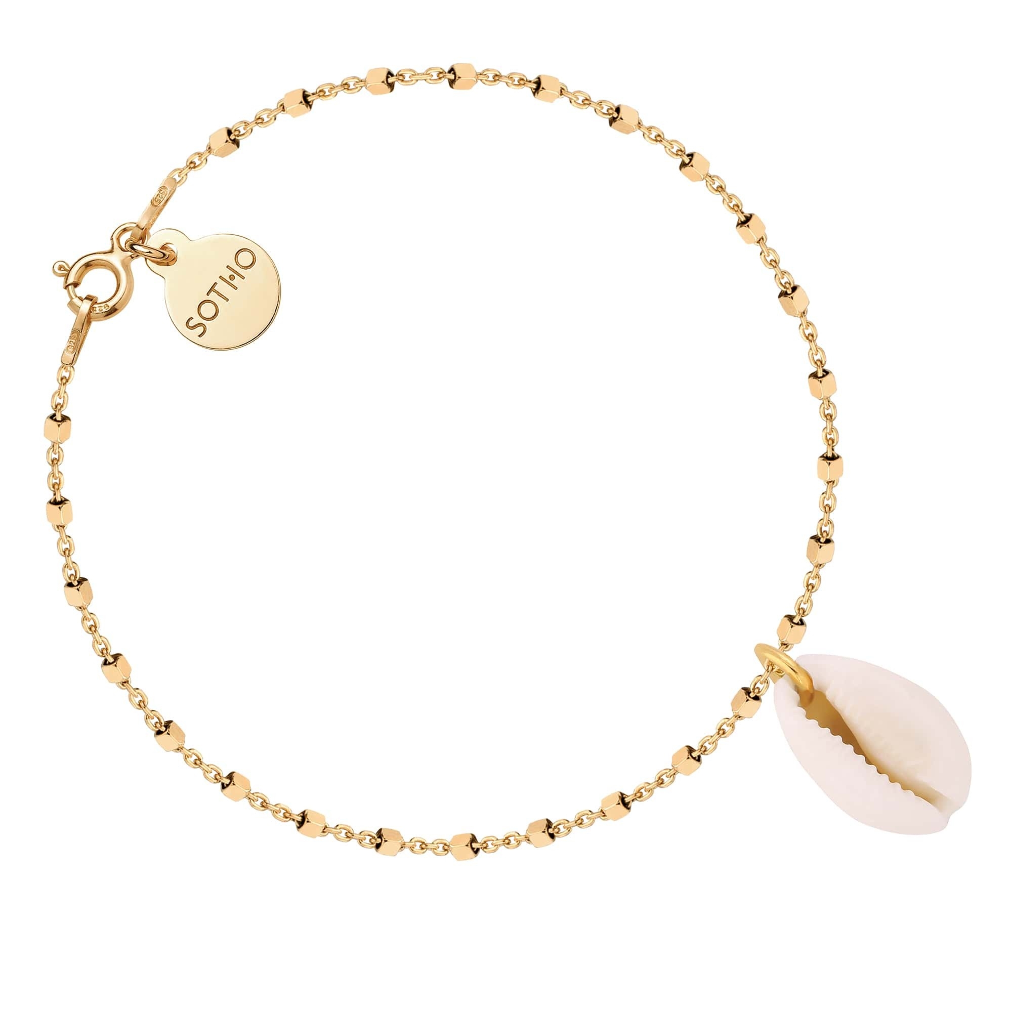 Złota bransoletka kosteczkowa z muszelką