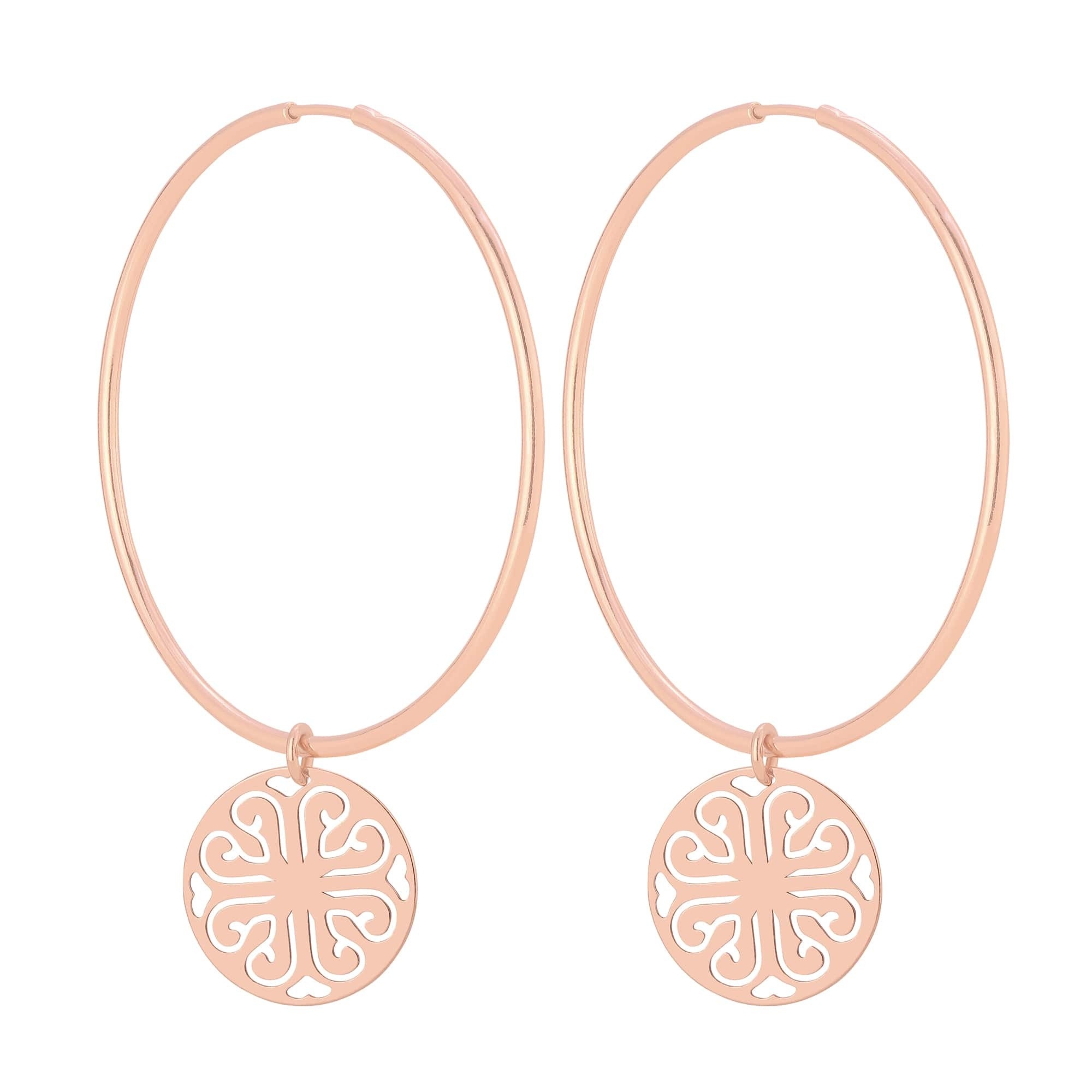 Kolczyki duże koła z rozetami z różowego złota