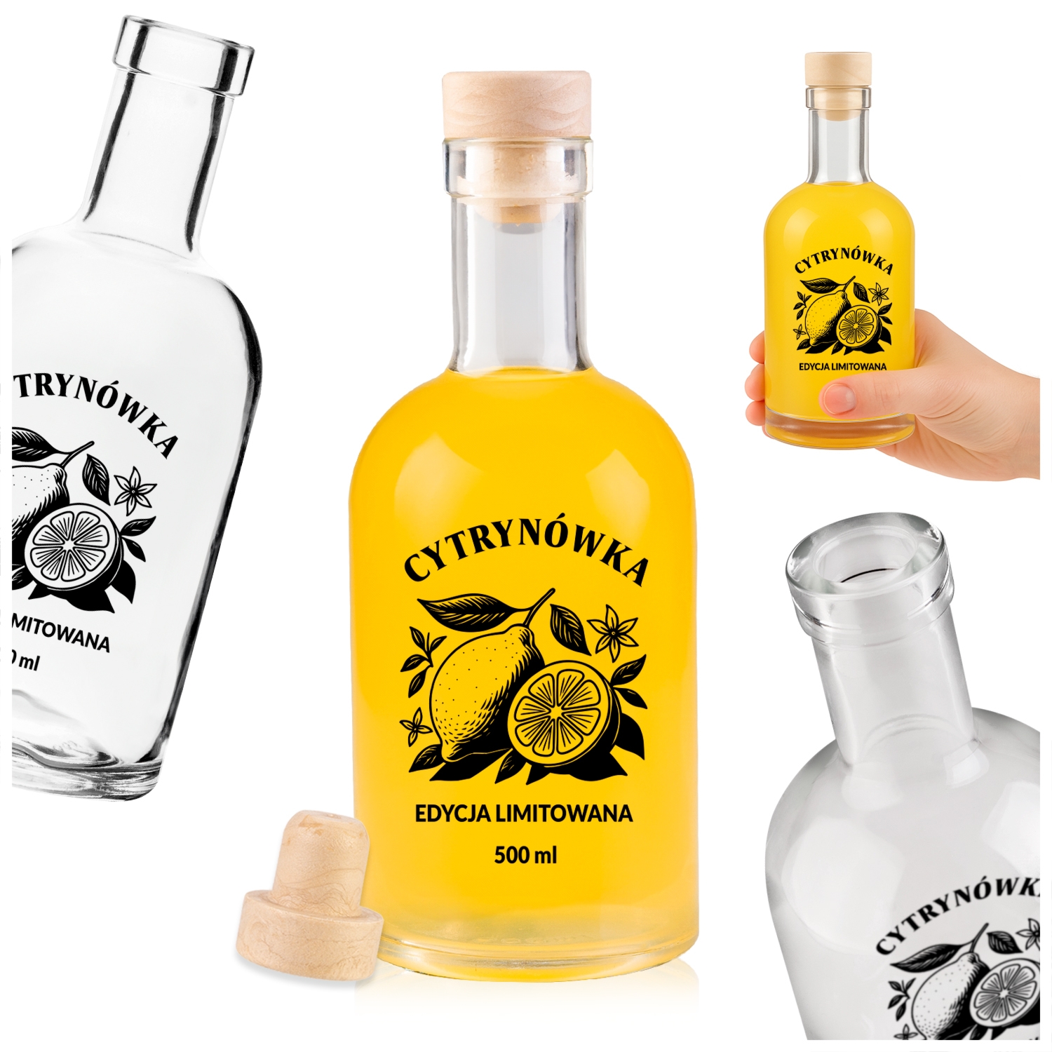 Zestaw 5 butelek szklanych Tadek 500 ml z nadrukiem Cytrynówka