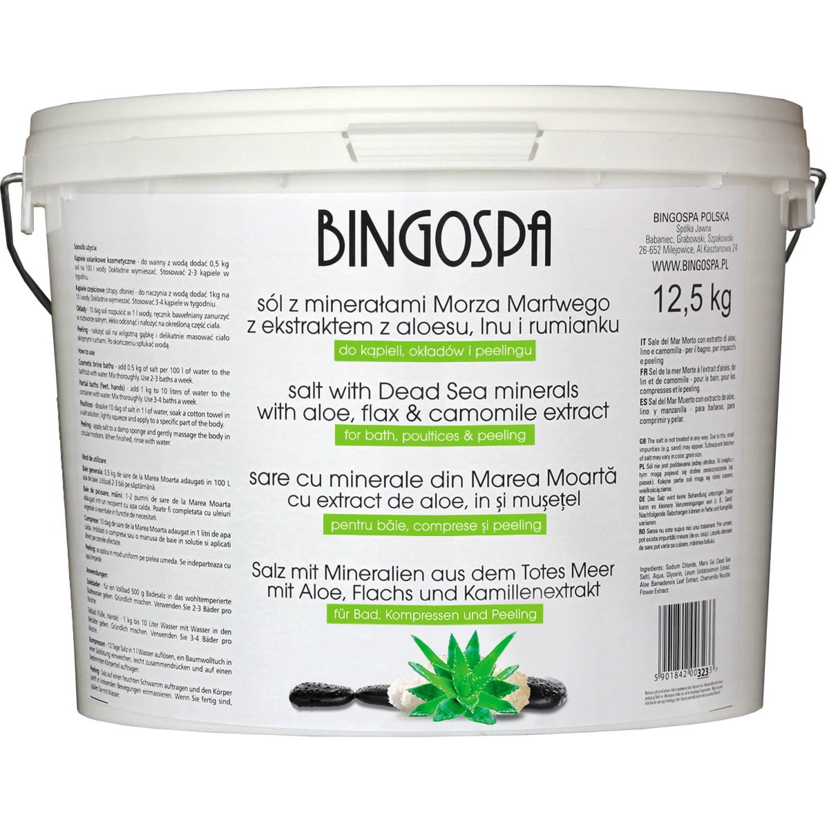 Bingospa Sól z minerałami Morza Martwego z ekstraktem z aloesu, lnu i rumianku 12,5 kg BINGOSPA