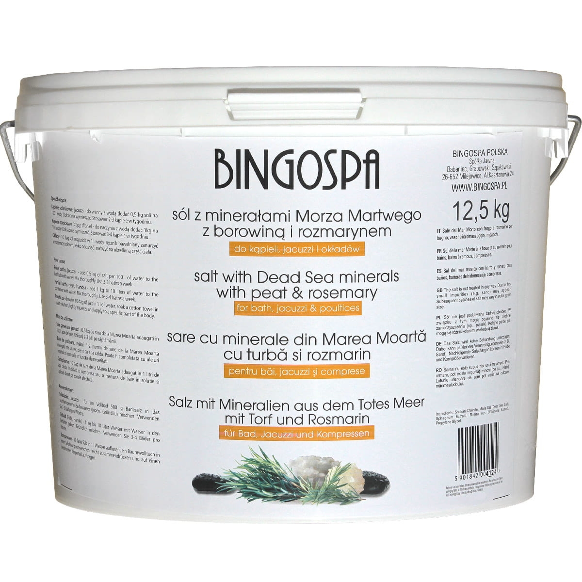 Bingospa Sól z minerałami Morza Martwego z borowiną i rozmarynem 12,5 kg BINGOSPA