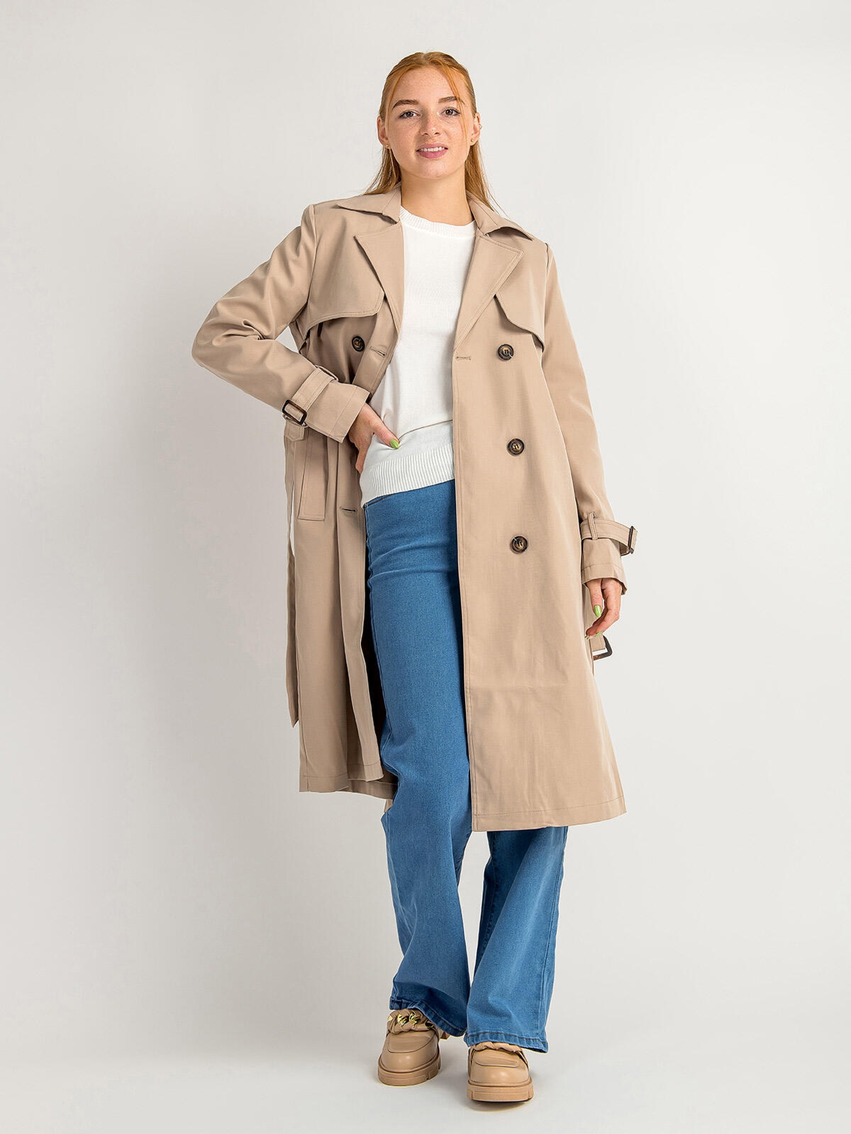 Płaszcz dwurzędowy z paskiem