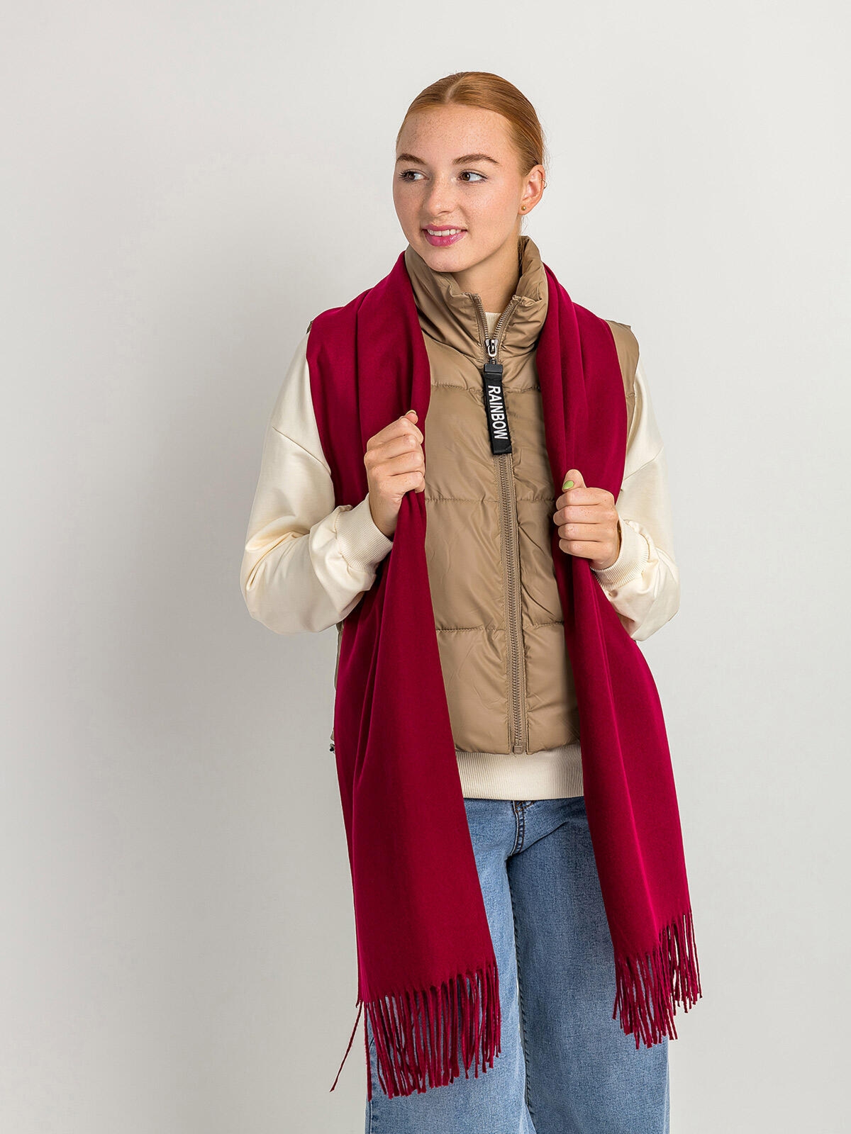 Gładki szal z frędzlami