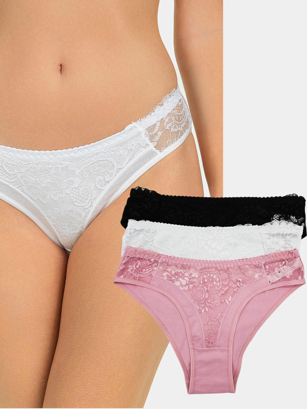 Majtki z koronką 3-pak M