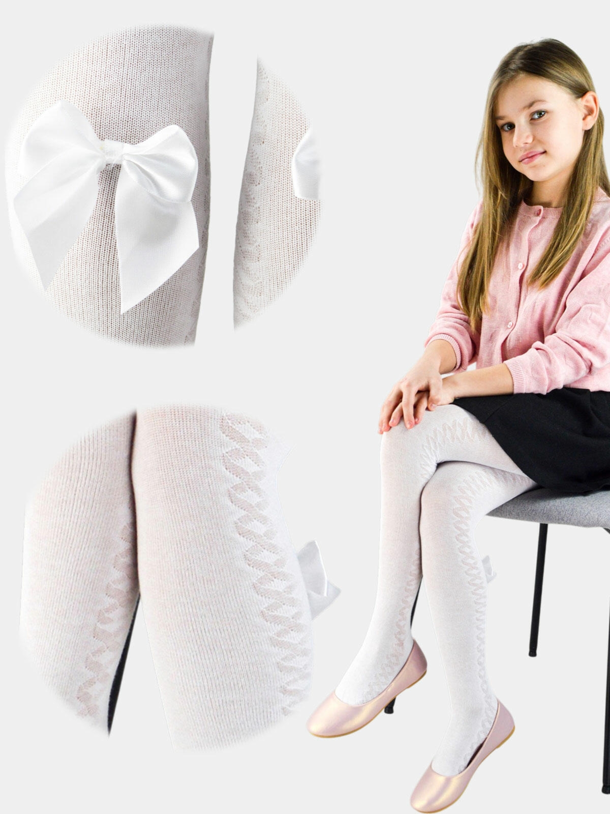 Rajstopy żakardowe z kokardką