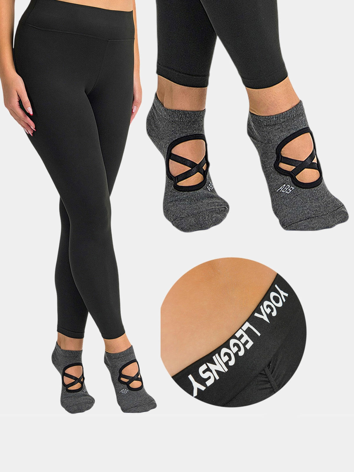 Komplet joga – legginsy S i skarpety ABS szare