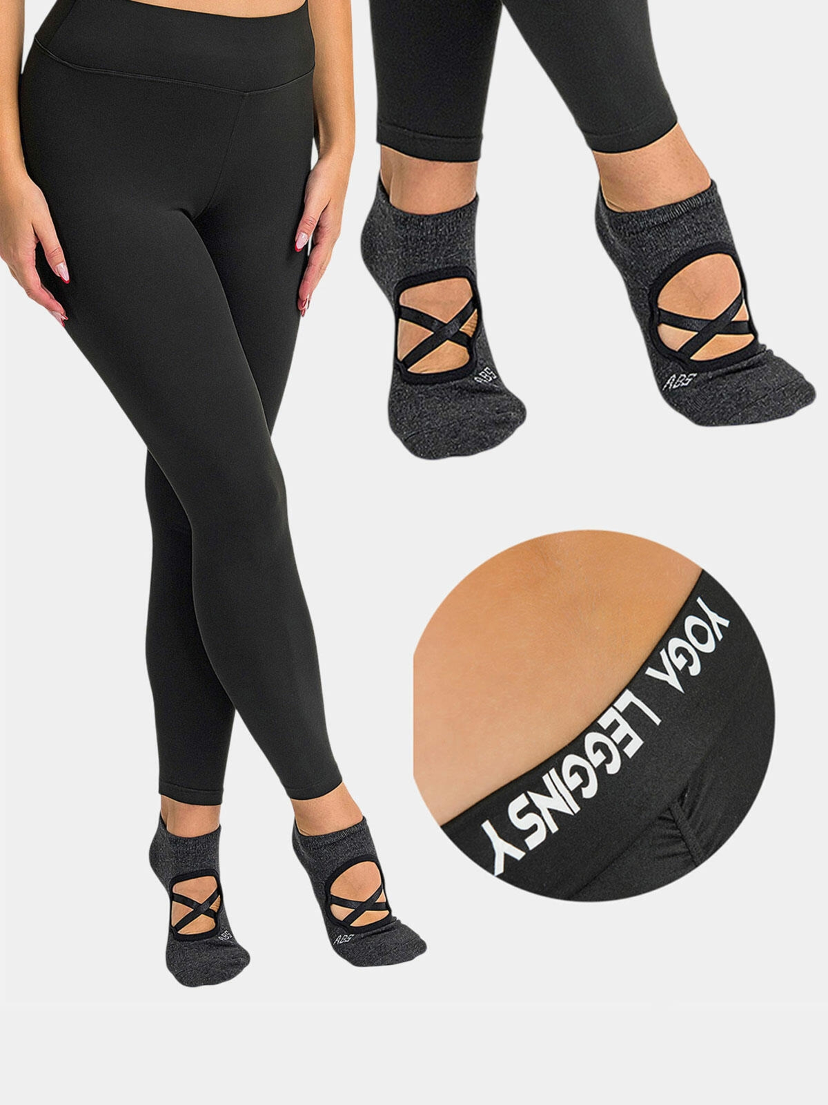 Komplet joga – legginsy S i skarpety ABS grafitowe