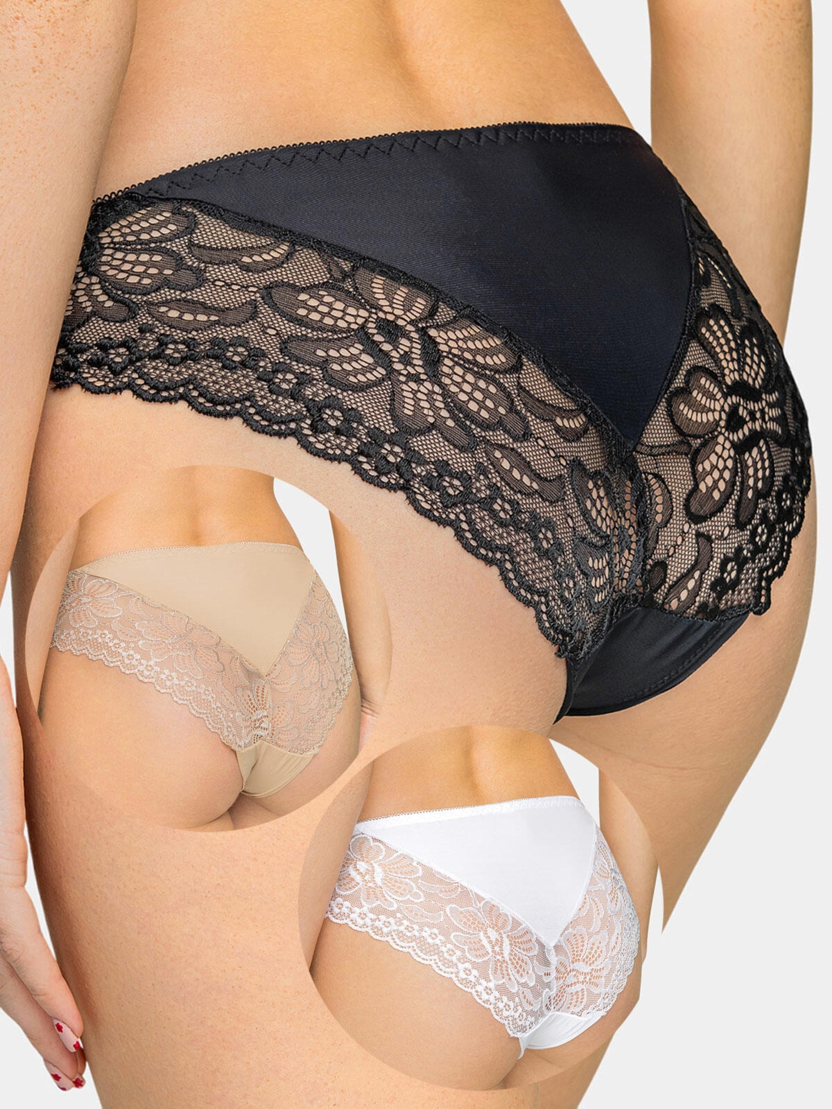 Majtki z koronką 3-pak XL