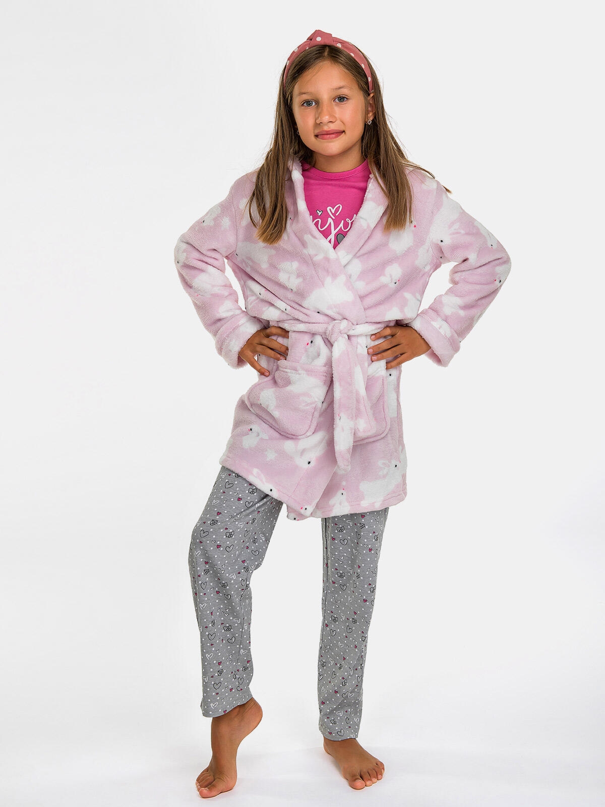 Szlafrok dziewczęcy z kapturem