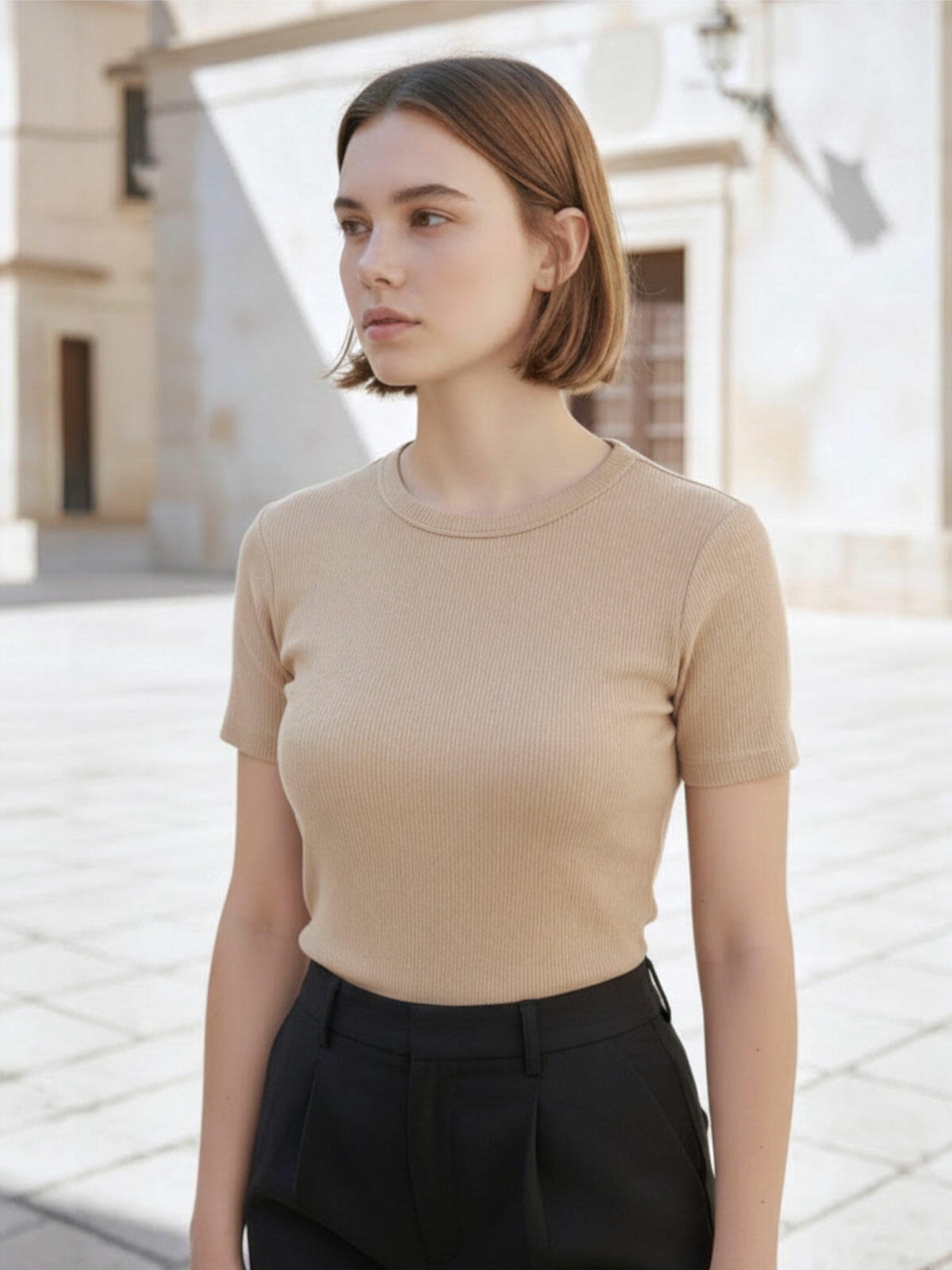 T-shirt prążkowany